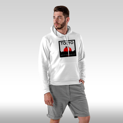 Hanorac alb personalizat Fata Barbat urban "Tokyo! Land Of The Rising Sun, Japan" streetwear
