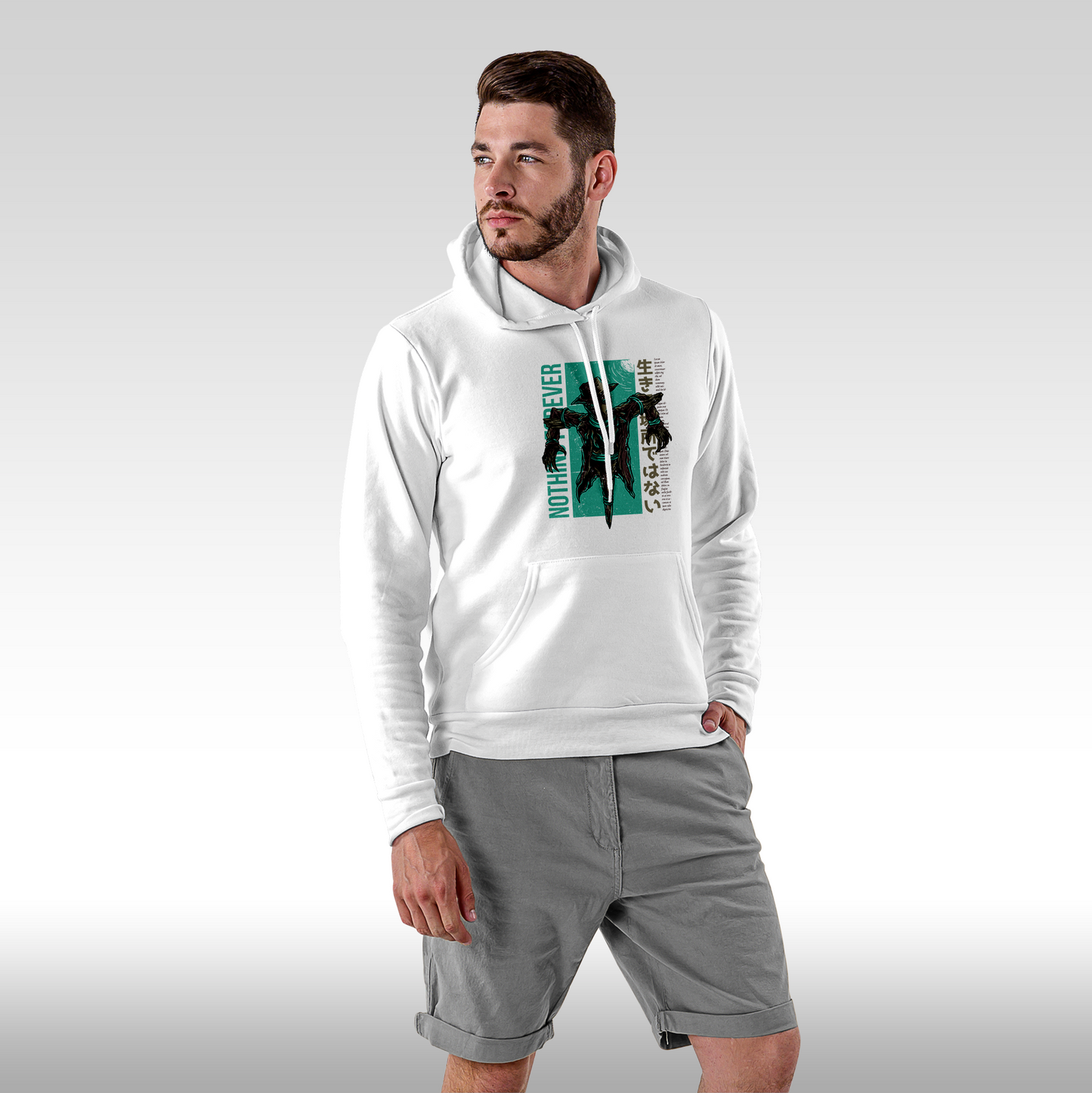 Hanorac alb personalizat Fata Barbat urban "Nothing Forever" streetwear
