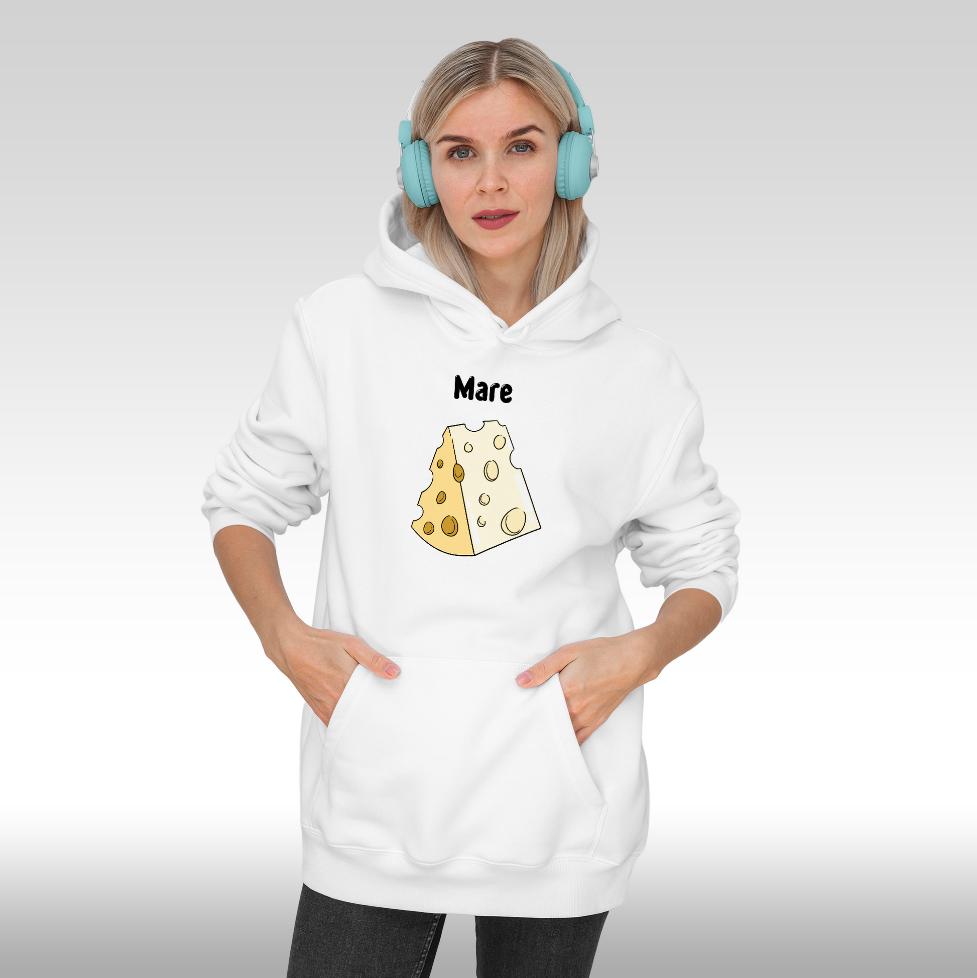 Hanorac alb personalizat Fata dama amuzant "Mare Branza" streetwear
