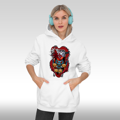 Hanorac alb personalizat Fata dama anime "Demon Mask" streetwear

