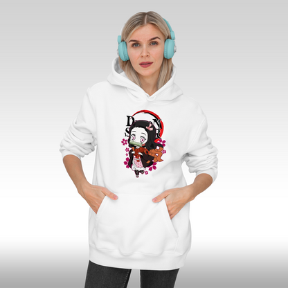 Hanorac alb personalizat Fata dama anime "Demon Slayer Kamado Nezuko" streetwear
