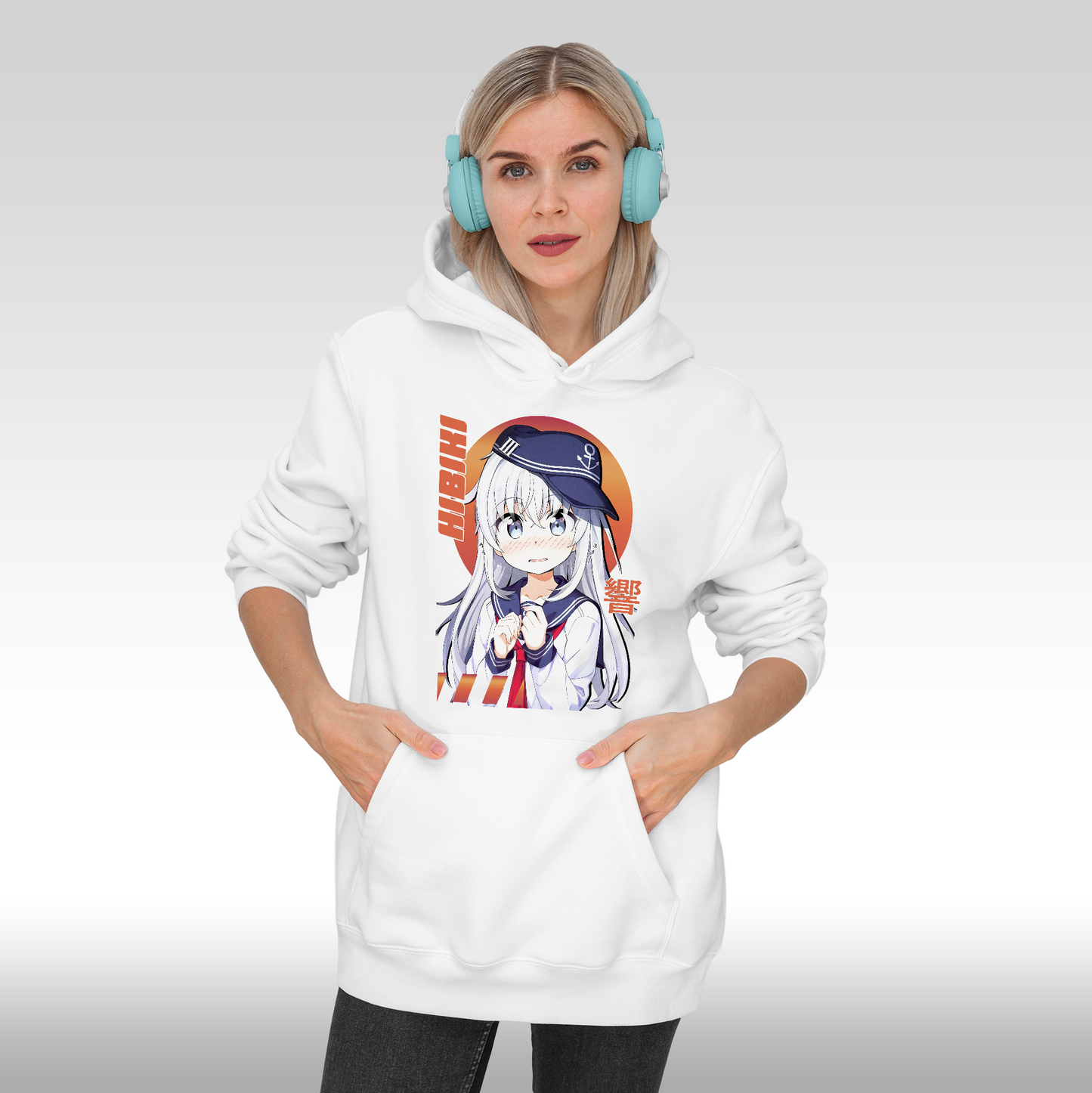 Hanorac alb personalizat Fata dama anime "Hibiki" streetwear
