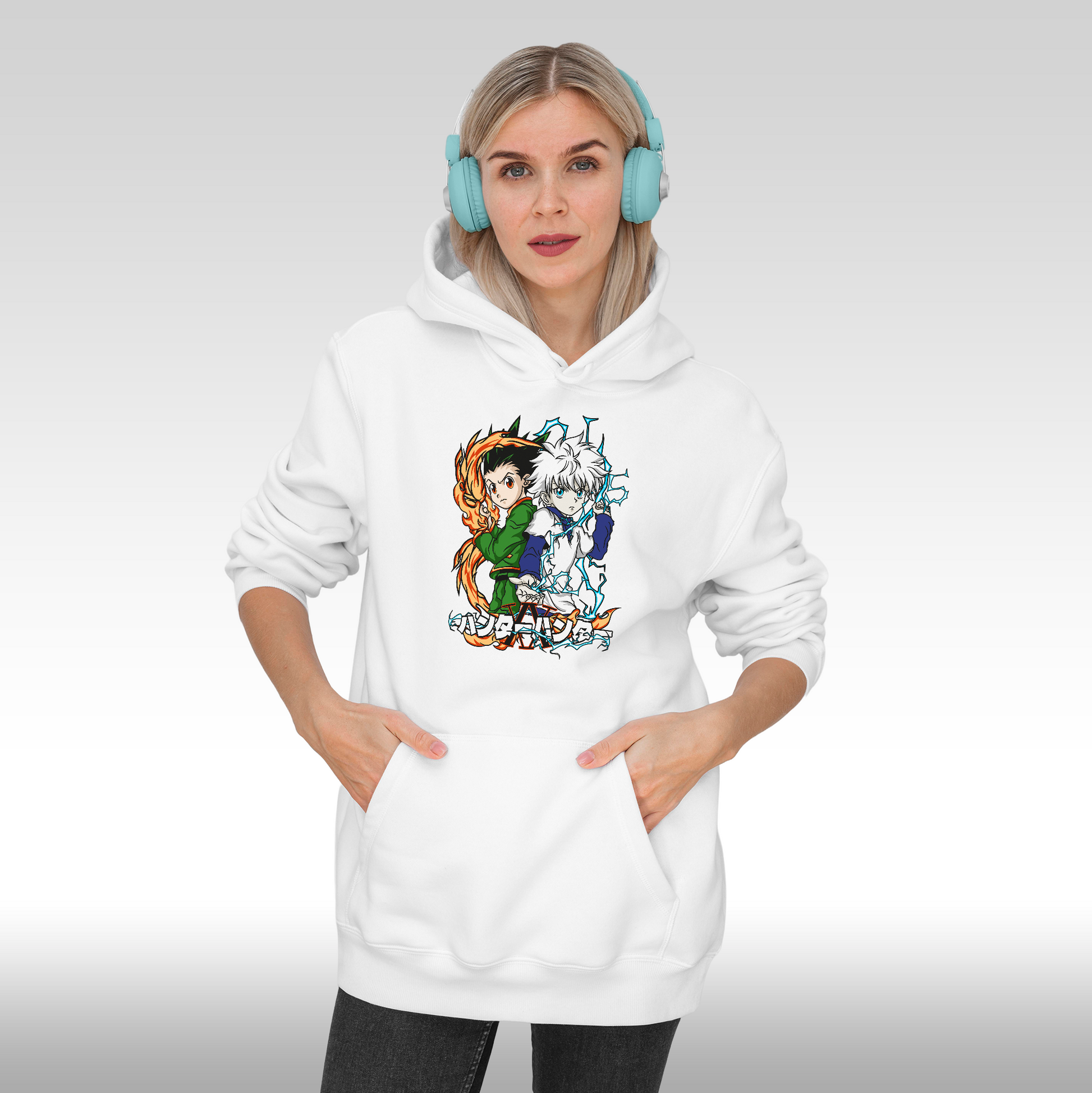 Hanorac alb personalizat Fata dama anime "Hunter Gon Freecss" streetwear
