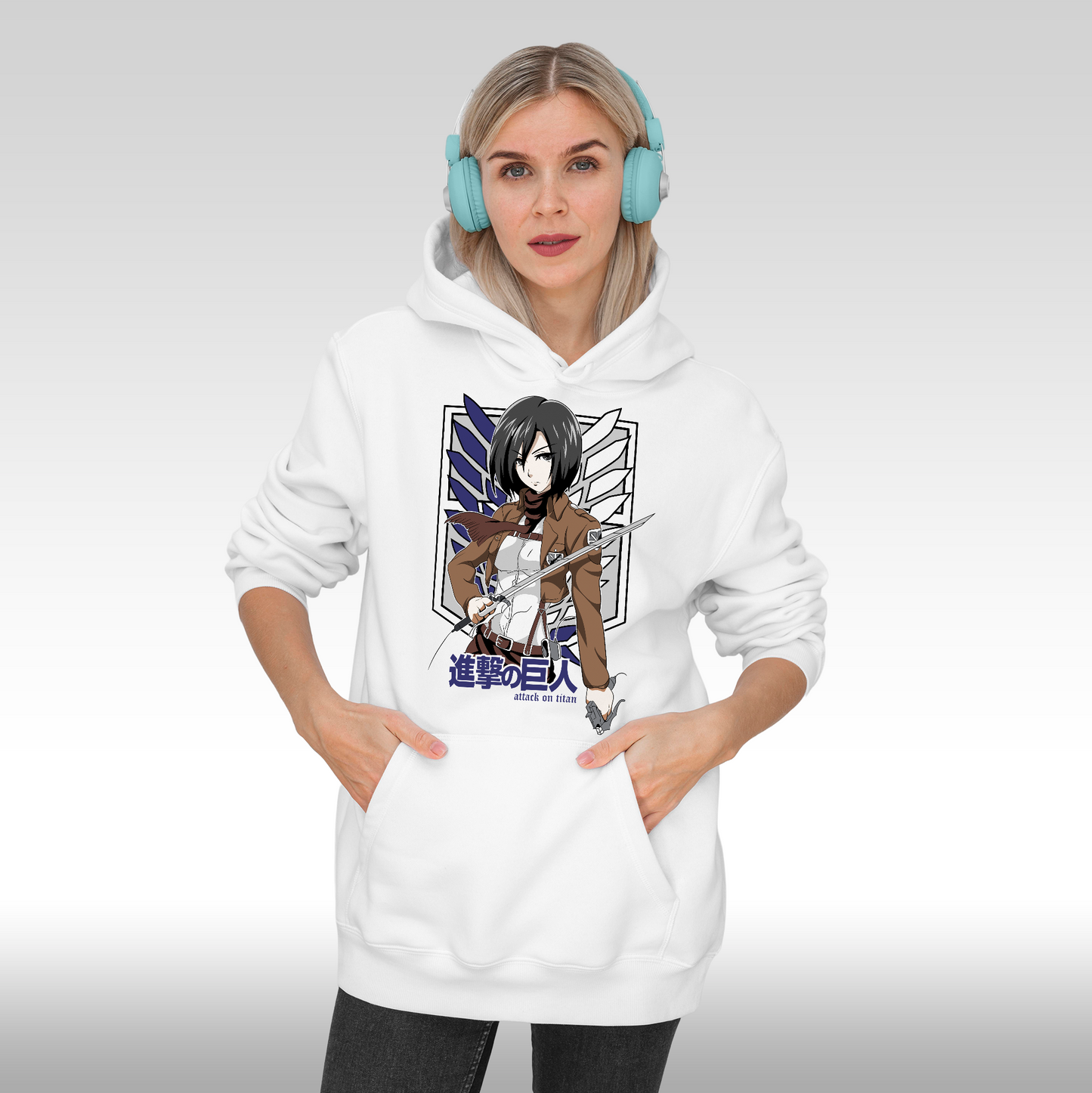 Hanorac alb personalizat Fata dama anime "Mikasa" streetwear
