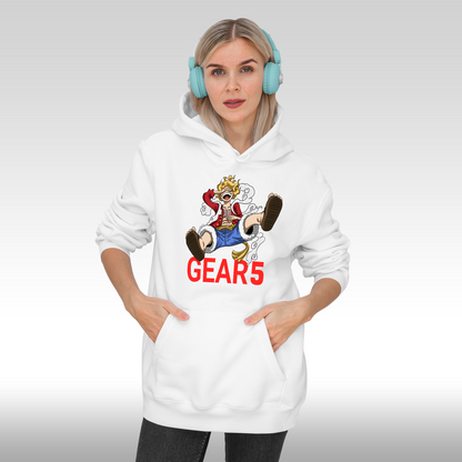 Hanorac alb personalizat Fata dama anime "Monkey D. Luffy Gear 5" streetwear
