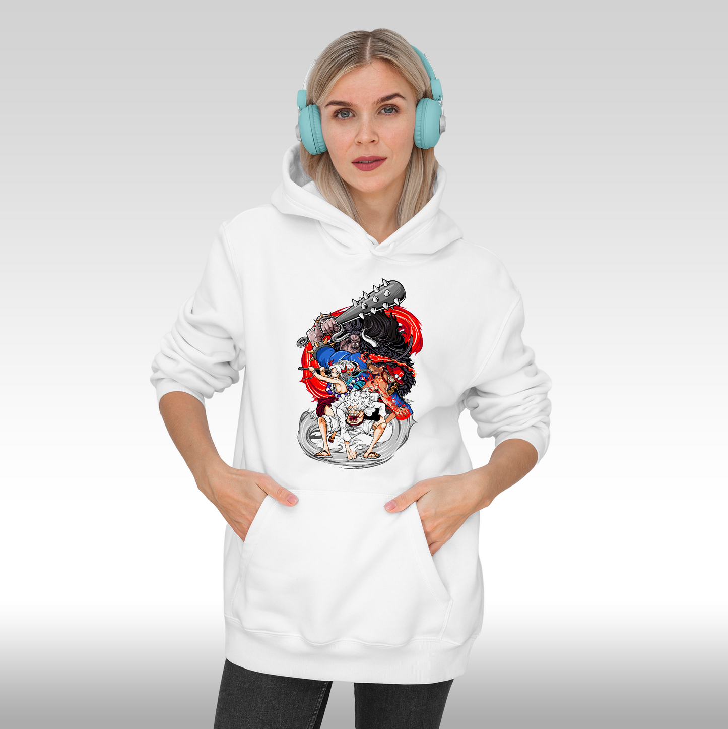 Hanorac alb personalizat Fata dama anime "One Piece: Fight Against Kaido" streetwear
