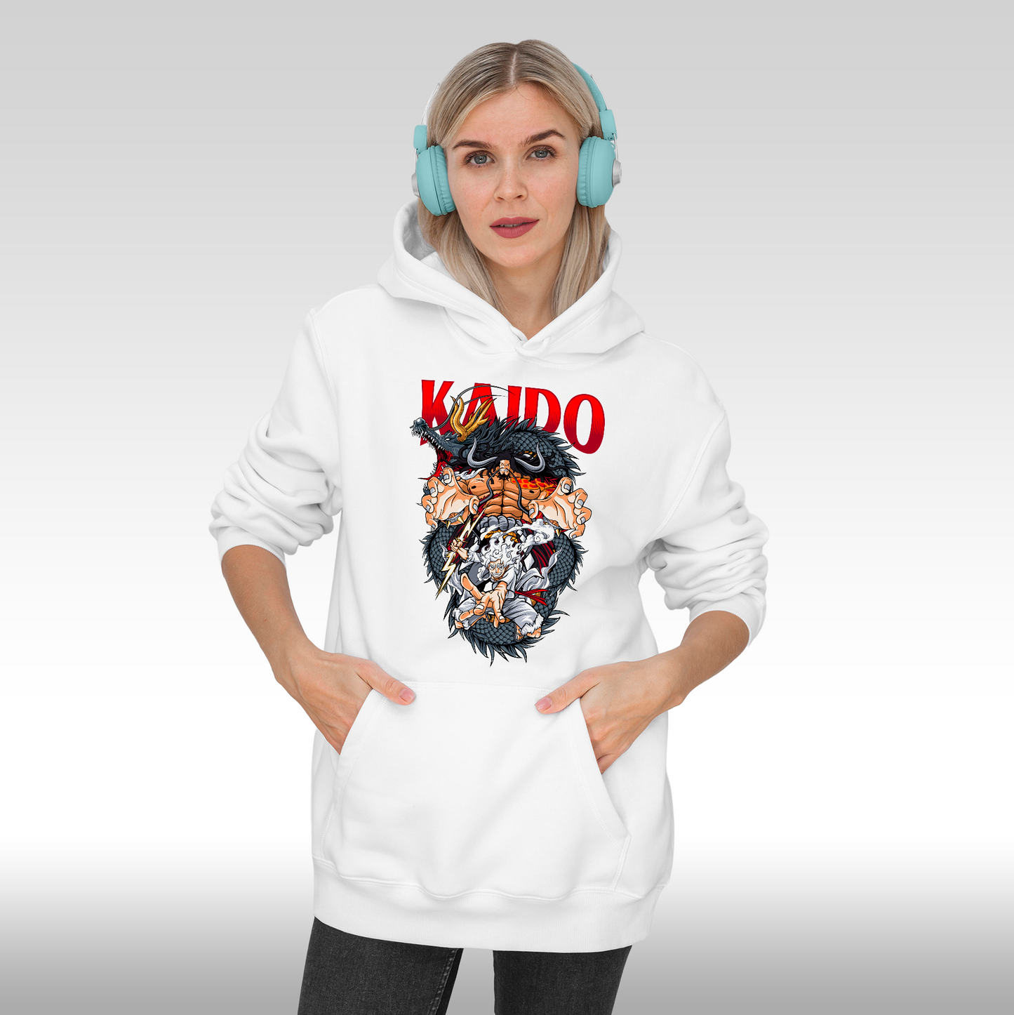 Hanorac alb personalizat Fata Dama anime "One Piece: Kaido" streetwear
