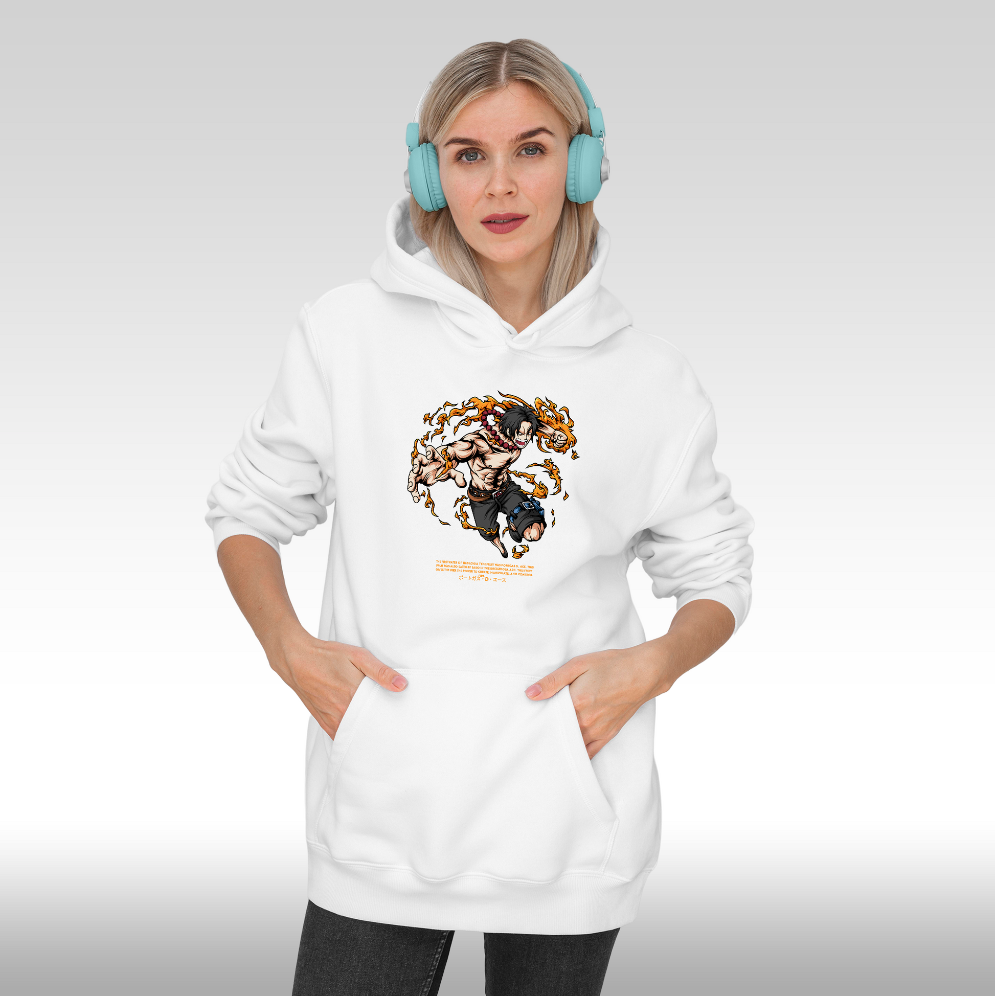 Hanorac alb personalizat Fata dama anime "Portgas D. Ace" streetwear
