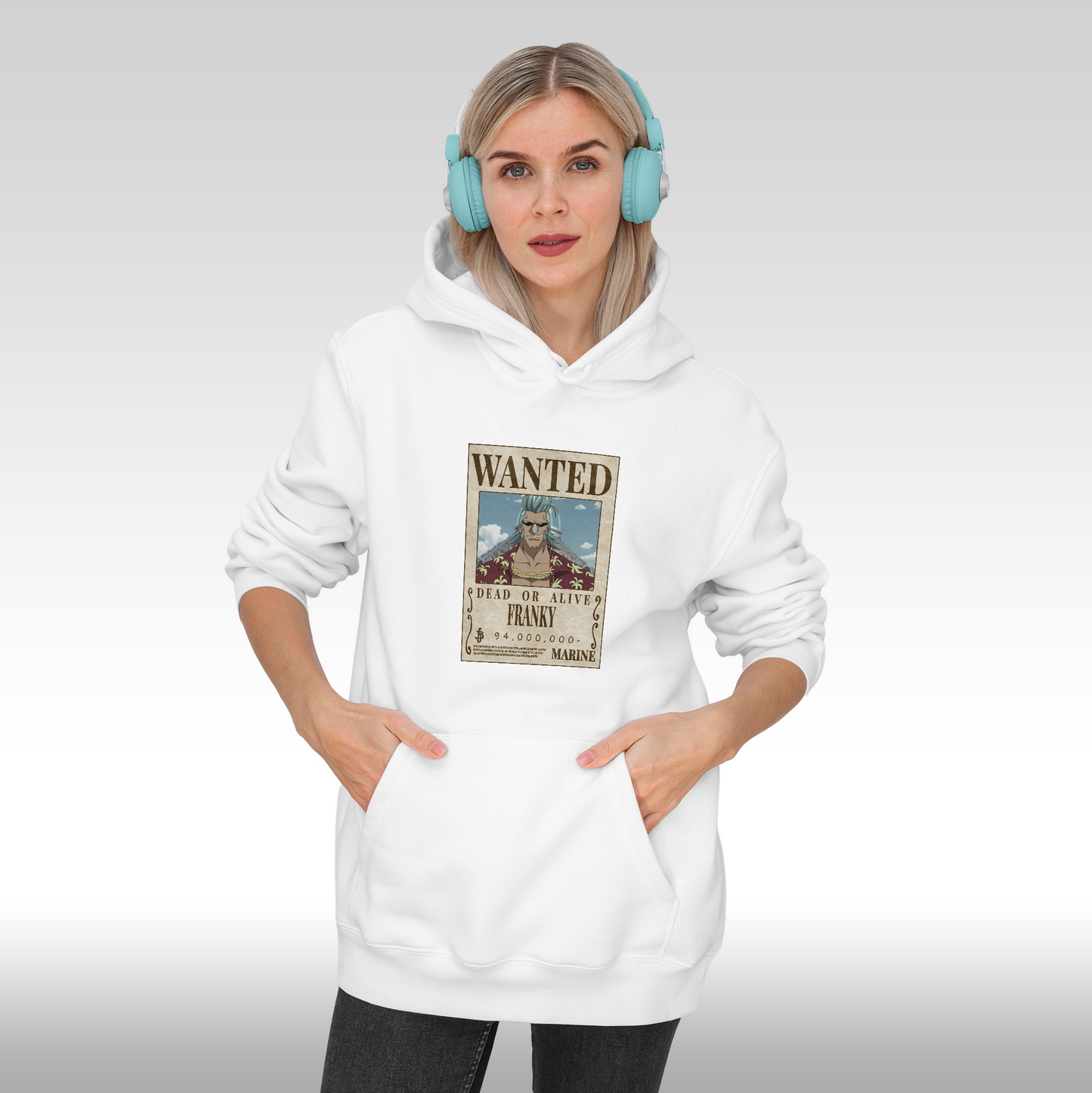 Hanorac alb personalizat Fata dama anime "WANTED: Franky" streetwear
