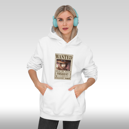 Hanorac alb personalizat Fata dama anime "WANTED : Portgas D Ace" streetwear
