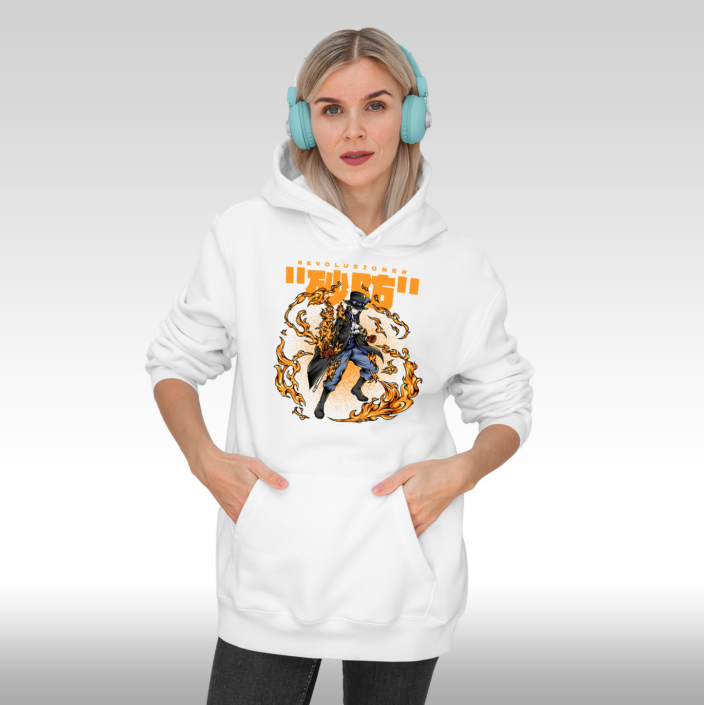Hanorac alb personalizat Fata dama urban "Revolusioner Sabo" streetwear

