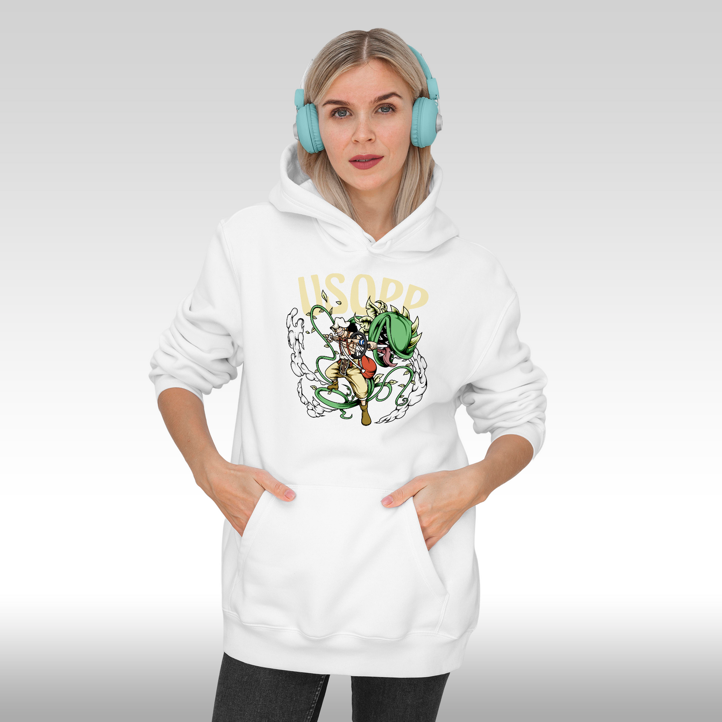 Hanorac alb personalizat Fata dama anime "Usopp" streetwear
