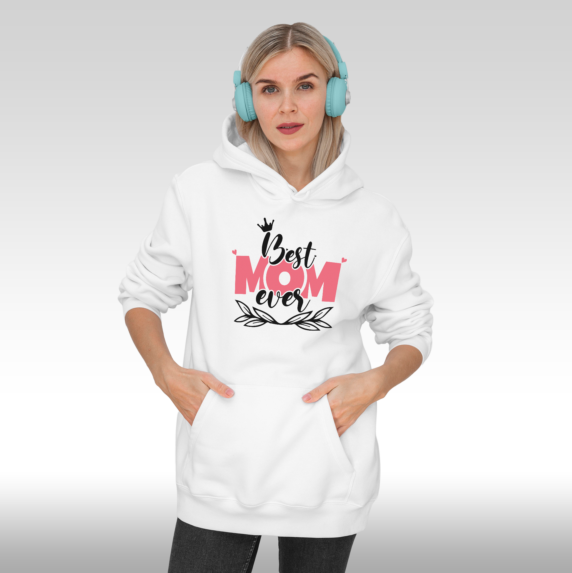 Hanorac alb personalizat Fata Dama mama "Best Mom Ever" streetwear
