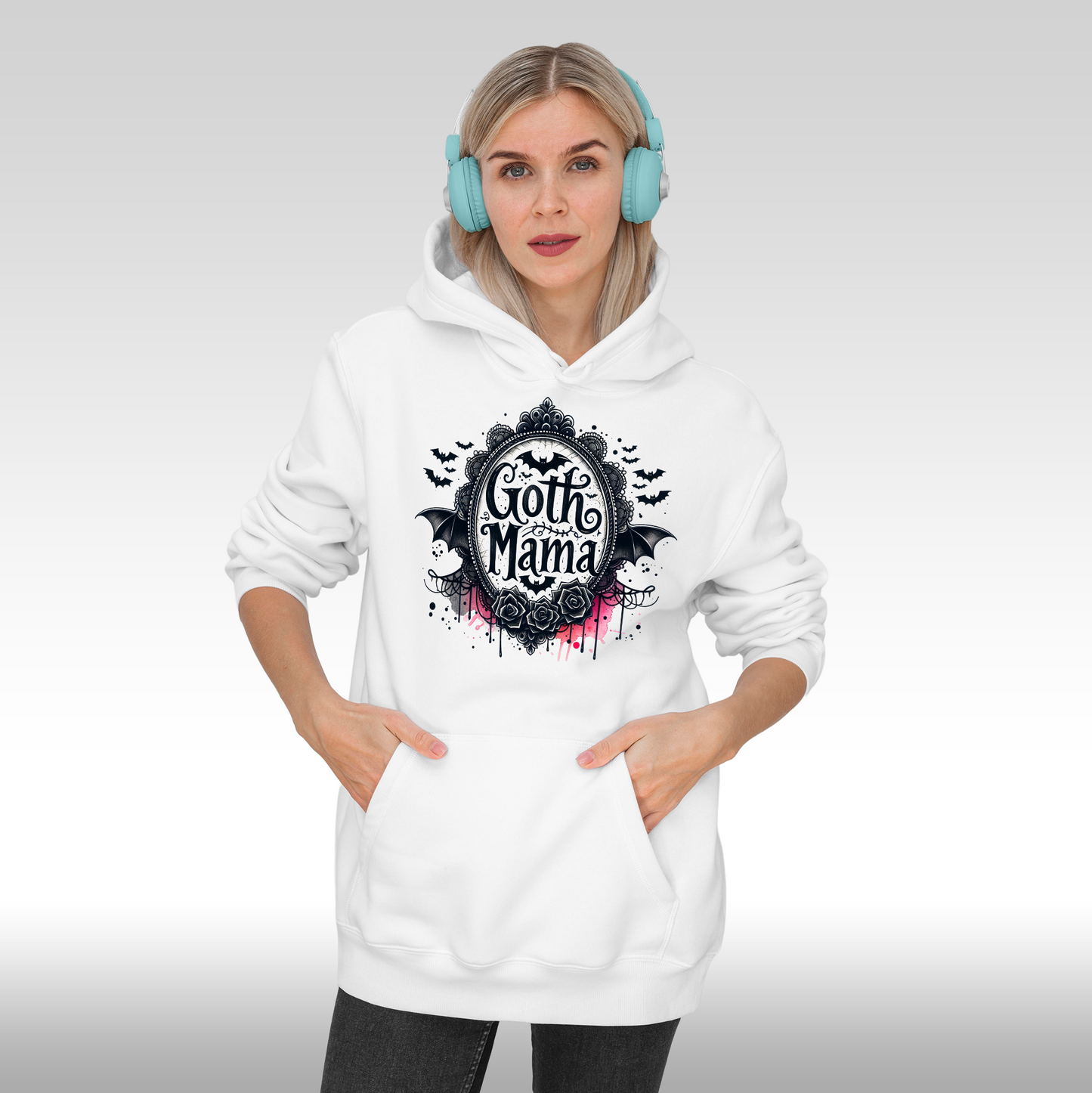 Hanorac alb personalizat Fata Dama mama "Goth Mama" streetwear
