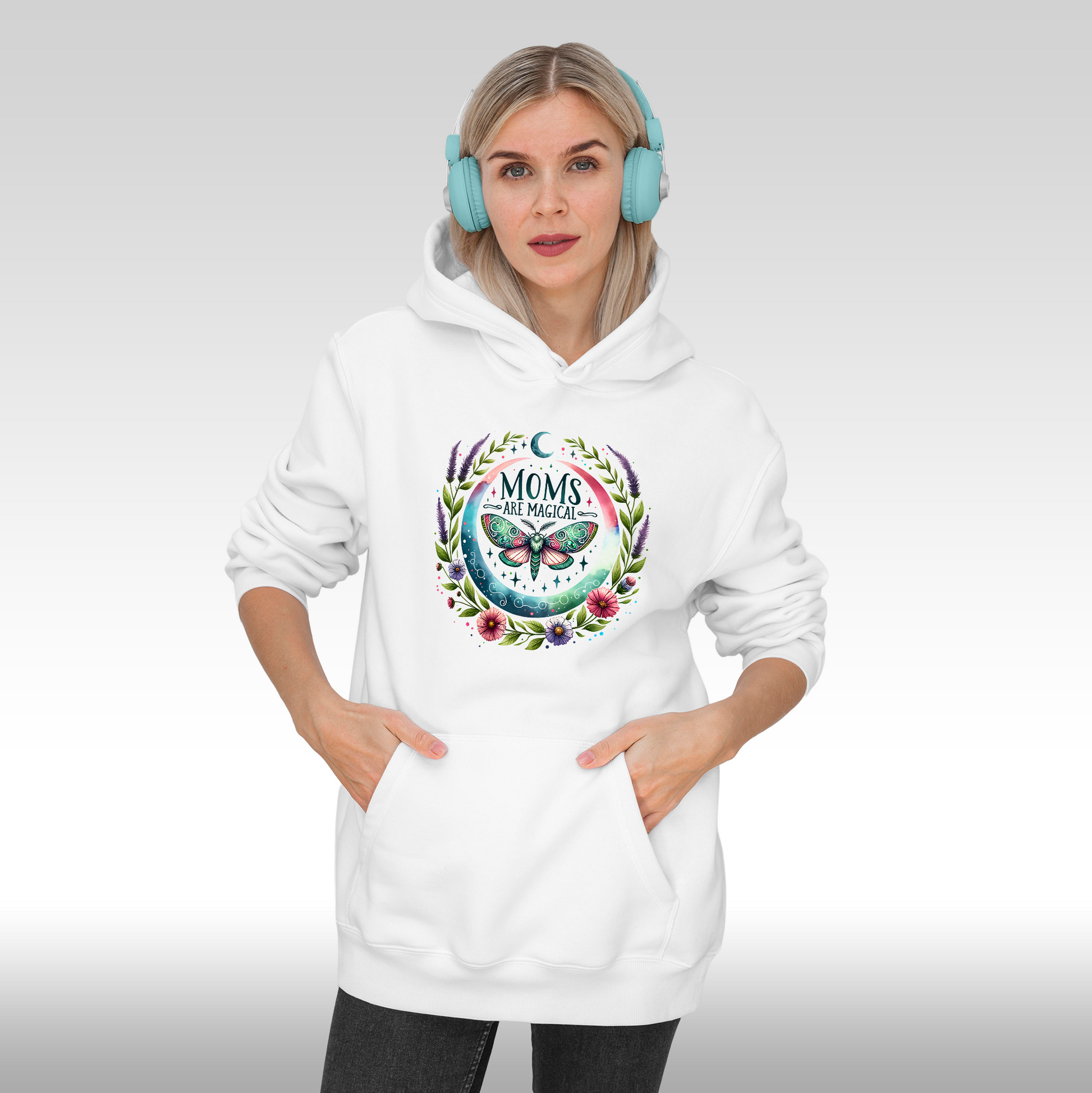 Hanorac alb personalizat Fata Dama mama "Moms Are Magical" streetwear
