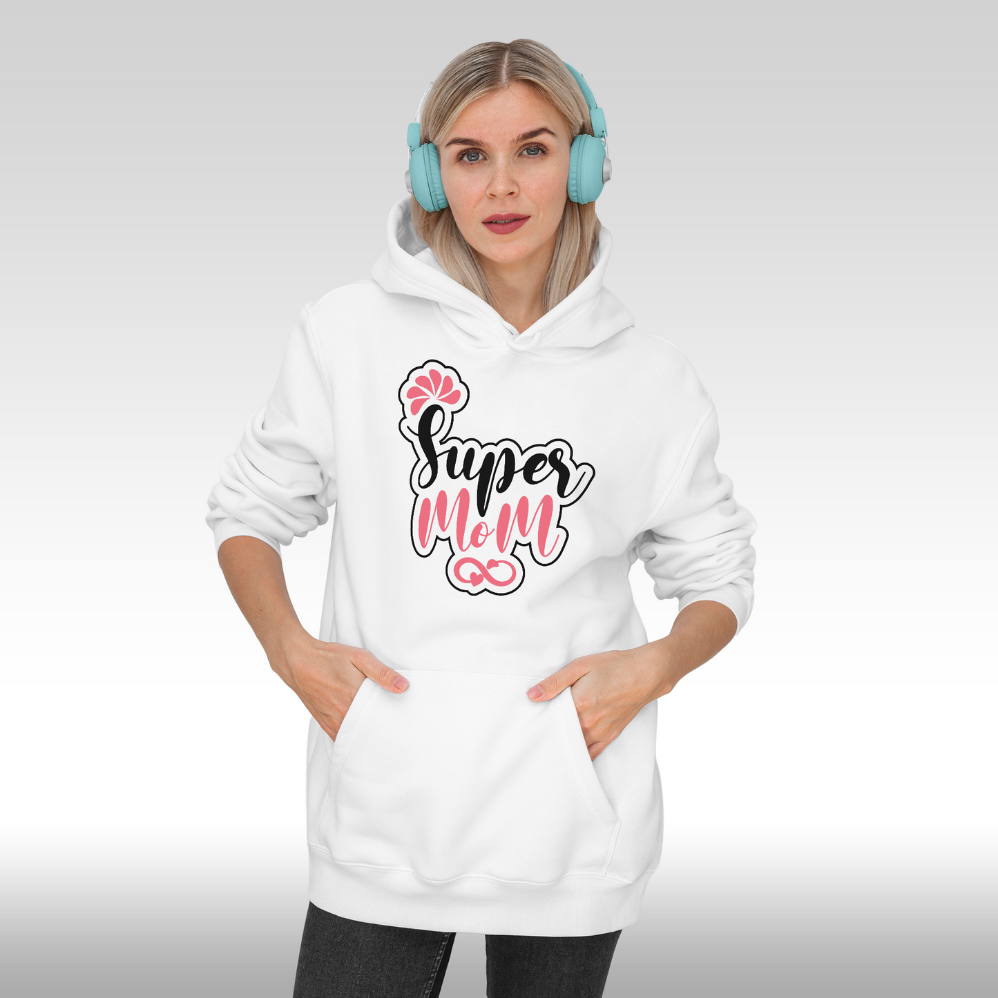 Hanorac alb personalizat Fata Dama mama "Super Mom" streetwear
