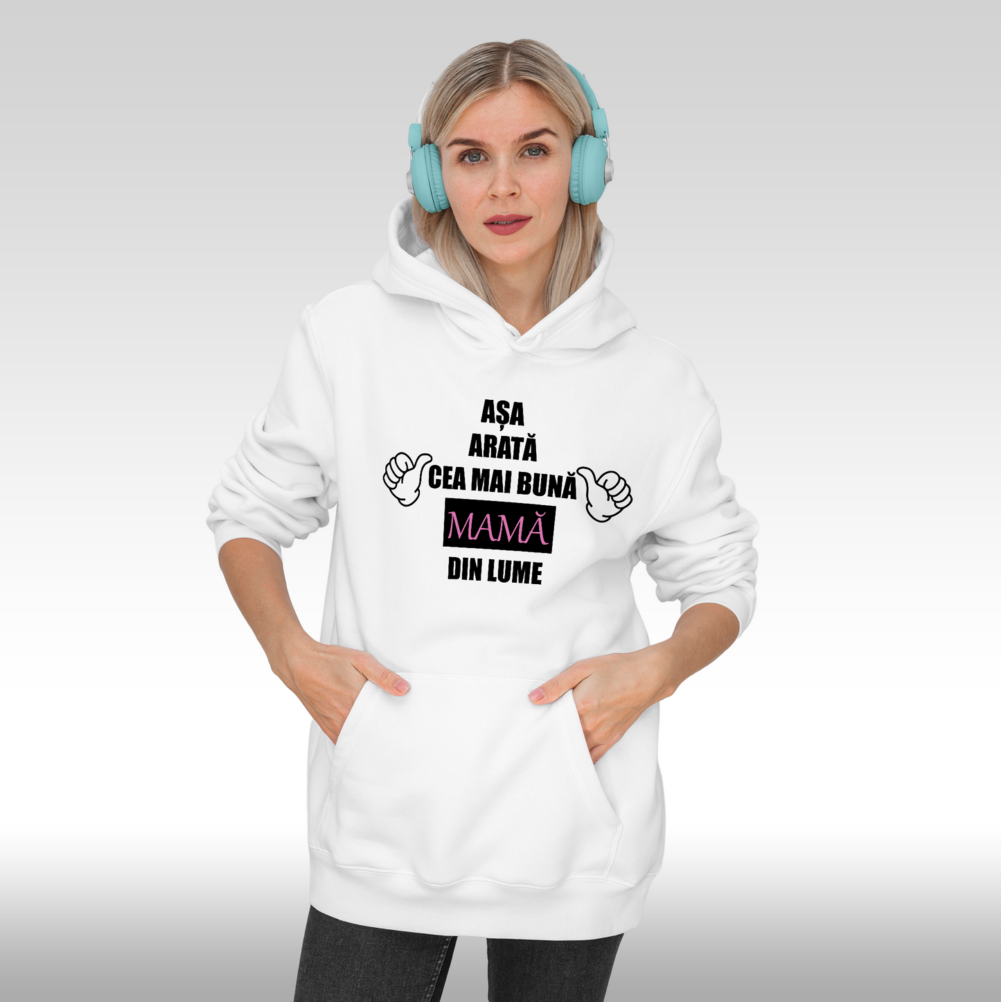 Hanorac alb personalizat Fata Dama mesaj "Asa Arata Cea Mai Buna Mama Din Lume" streetwear
