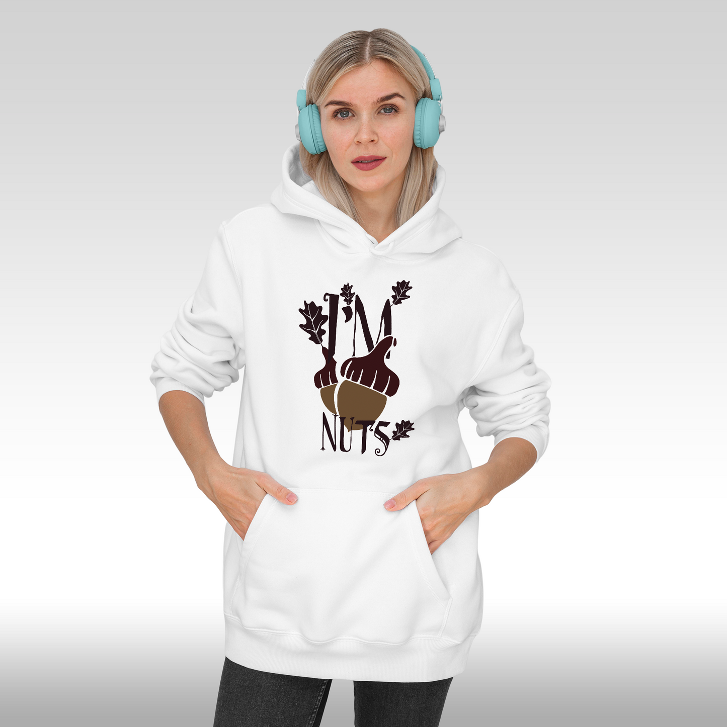 Hanorac alb personalizat Fata dama mesaj "I'm Nuts" streetwear
