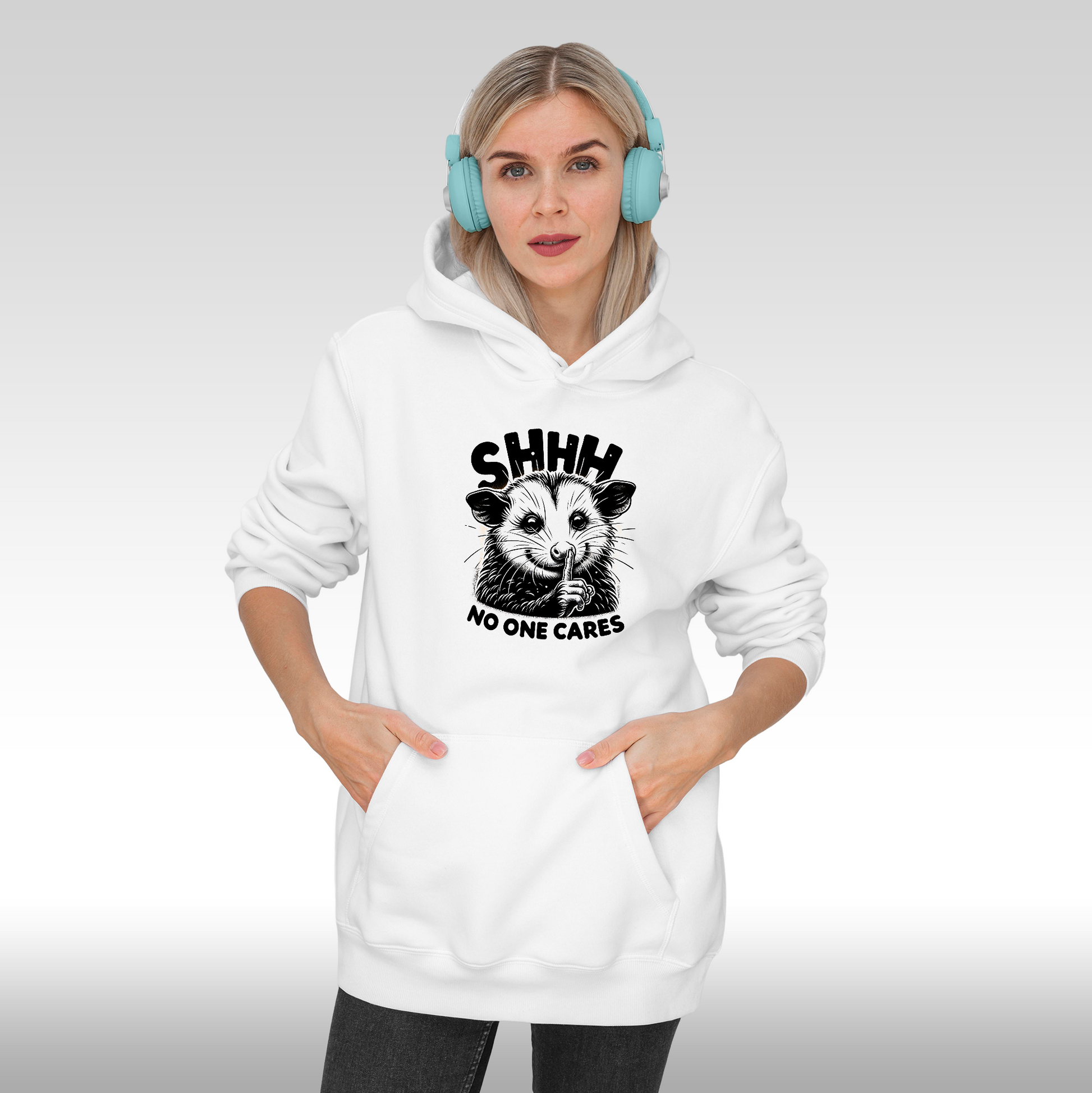 Hanorac alb personalizat Fata dama mesaj "Shhh No One Cares" streetwear
