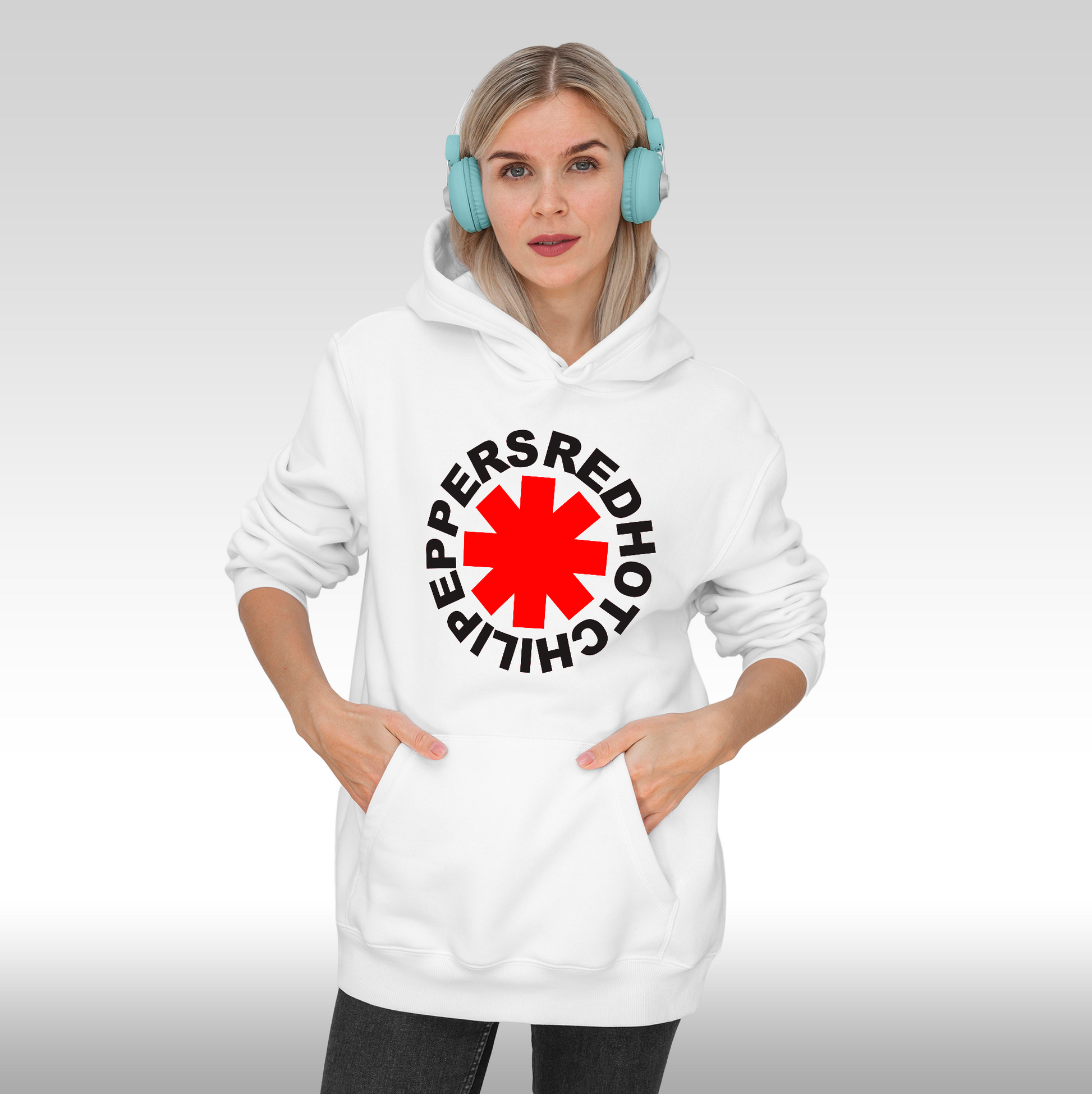 Hanorac alb personalizat Fata dama rock "Red Hot Chilli Peppers Emblem" streetwear
