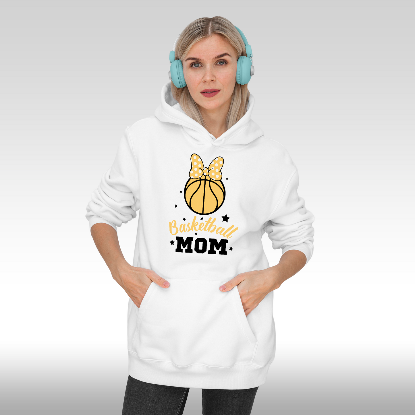 Hanorac alb personalizat Fata Dama sport "Basketball Mom" streetwear
