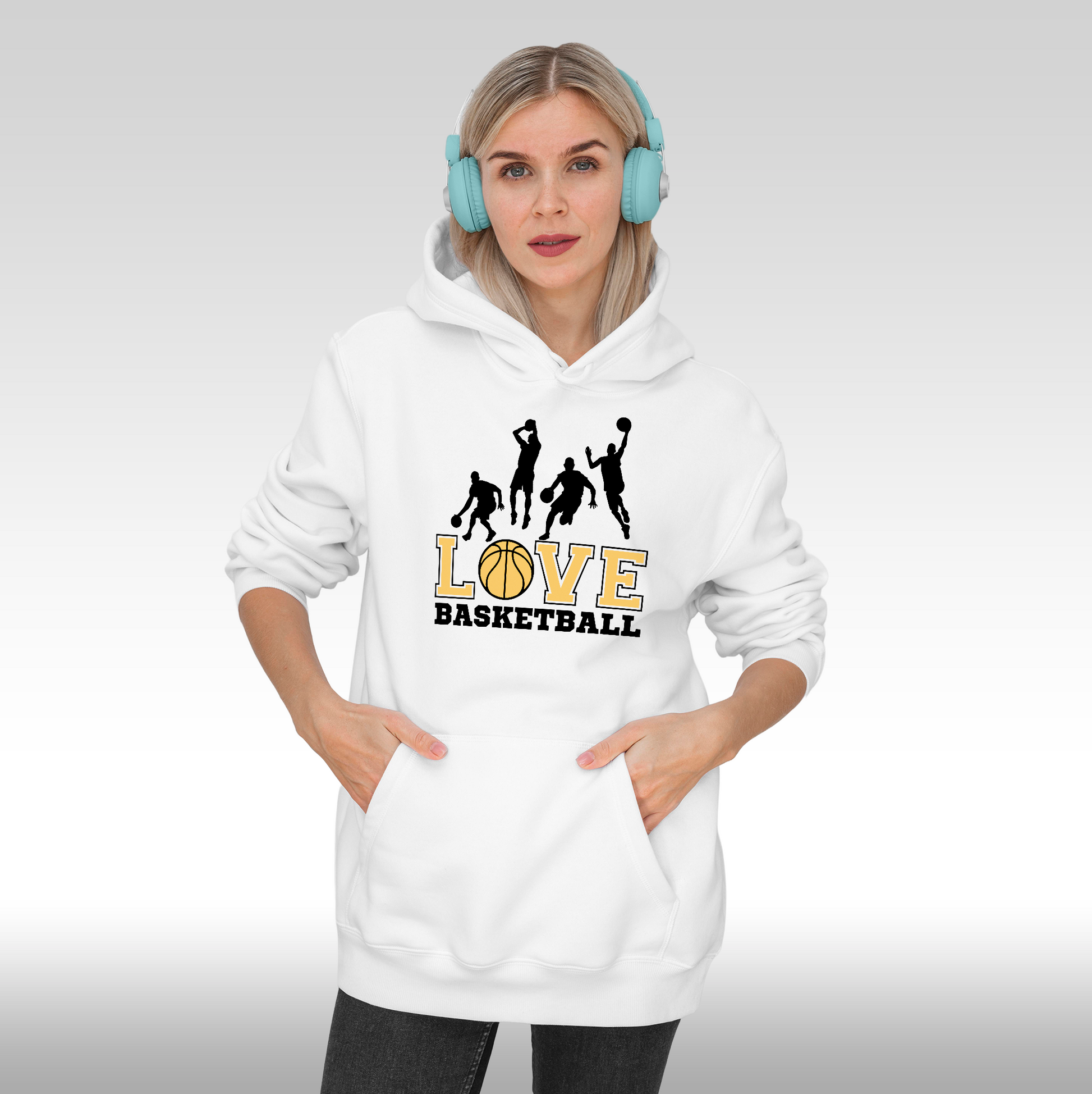 Hanorac alb personalizat Fata dama sport "Love Basketball" streetwear
