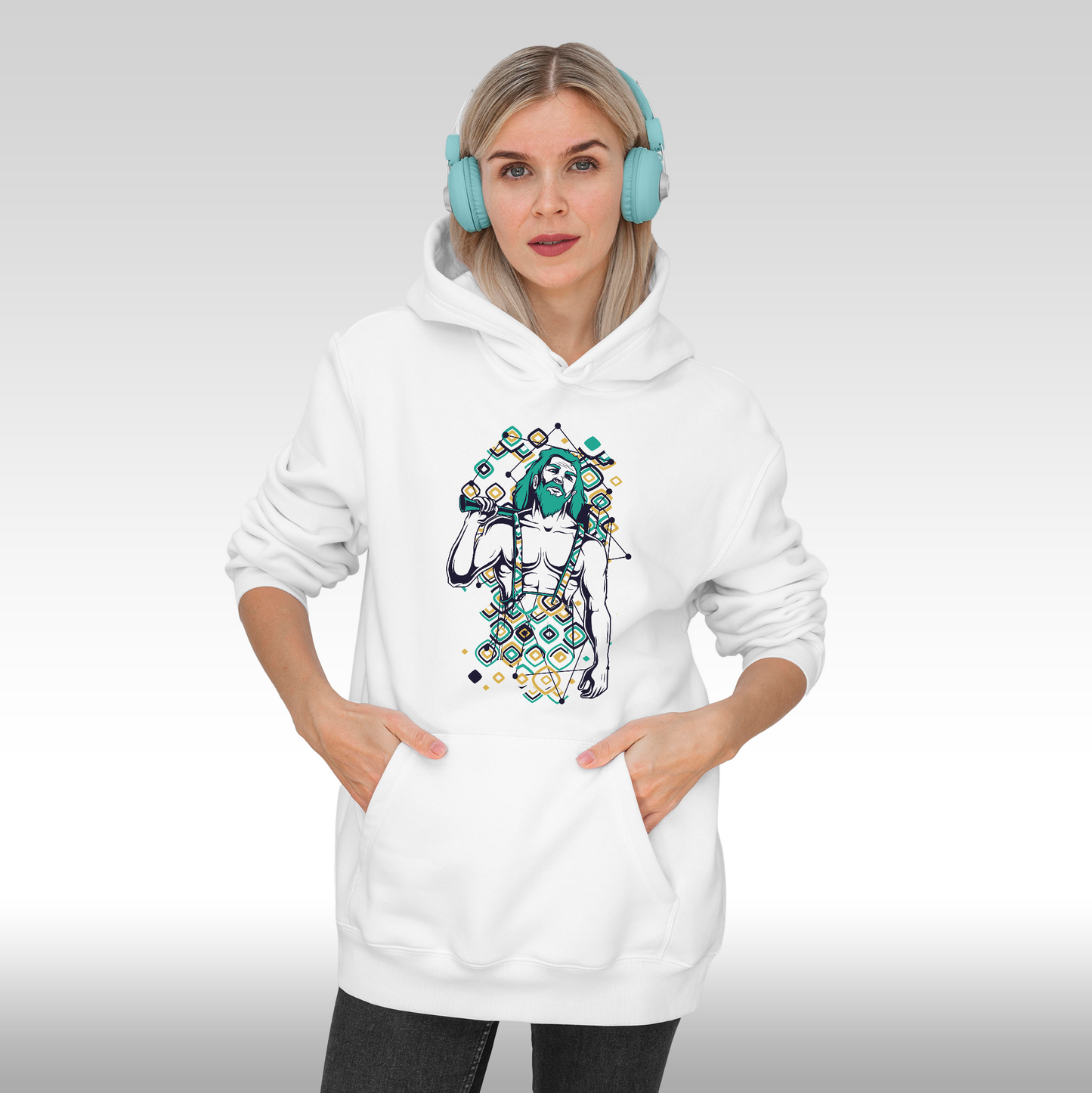 Hanorac alb personalizat Fata dama urban "Abstract Titan" streetwear
