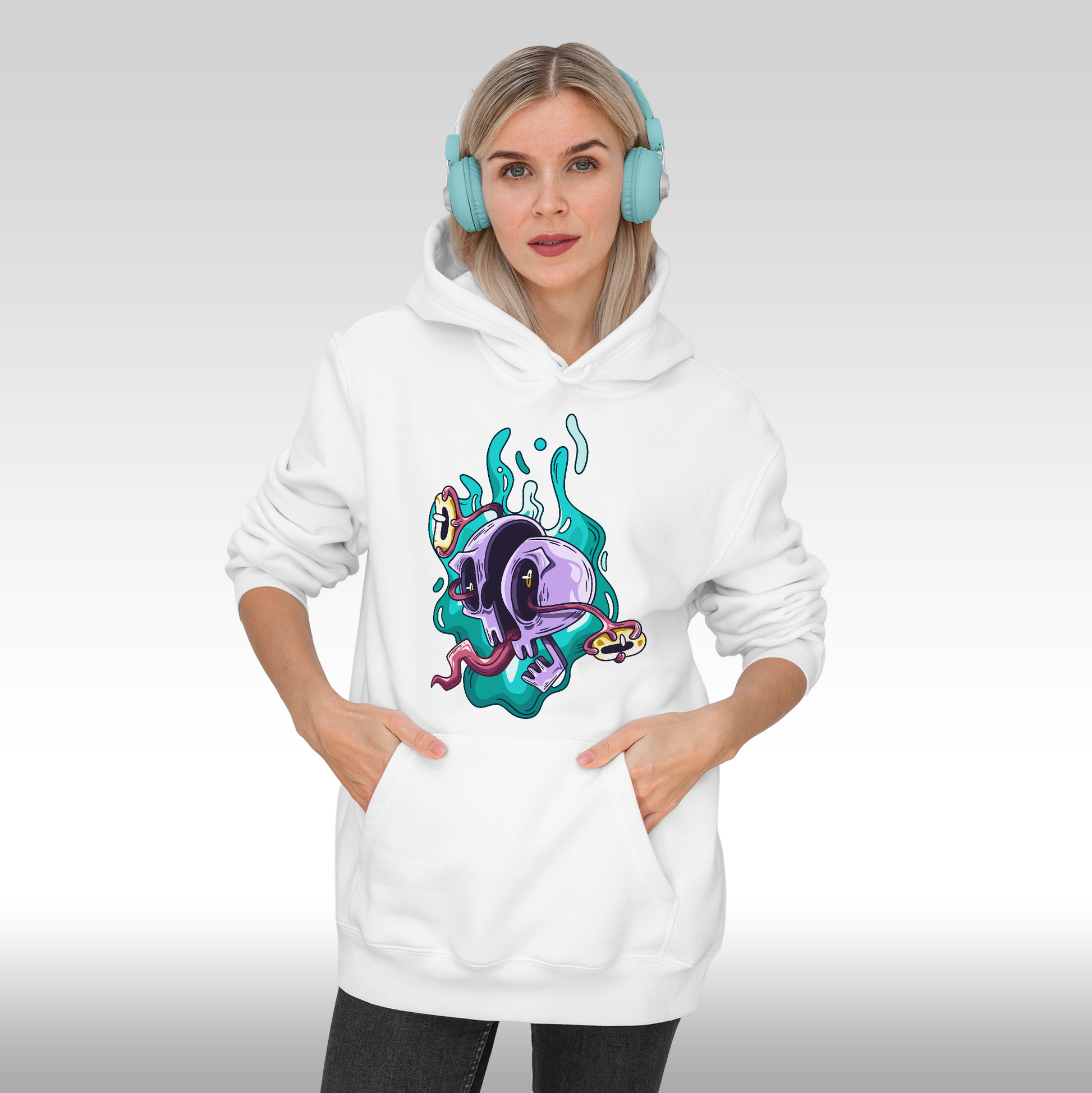 Hanorac alb personalizat Fata dama urban "Alien Splash" streetwear
