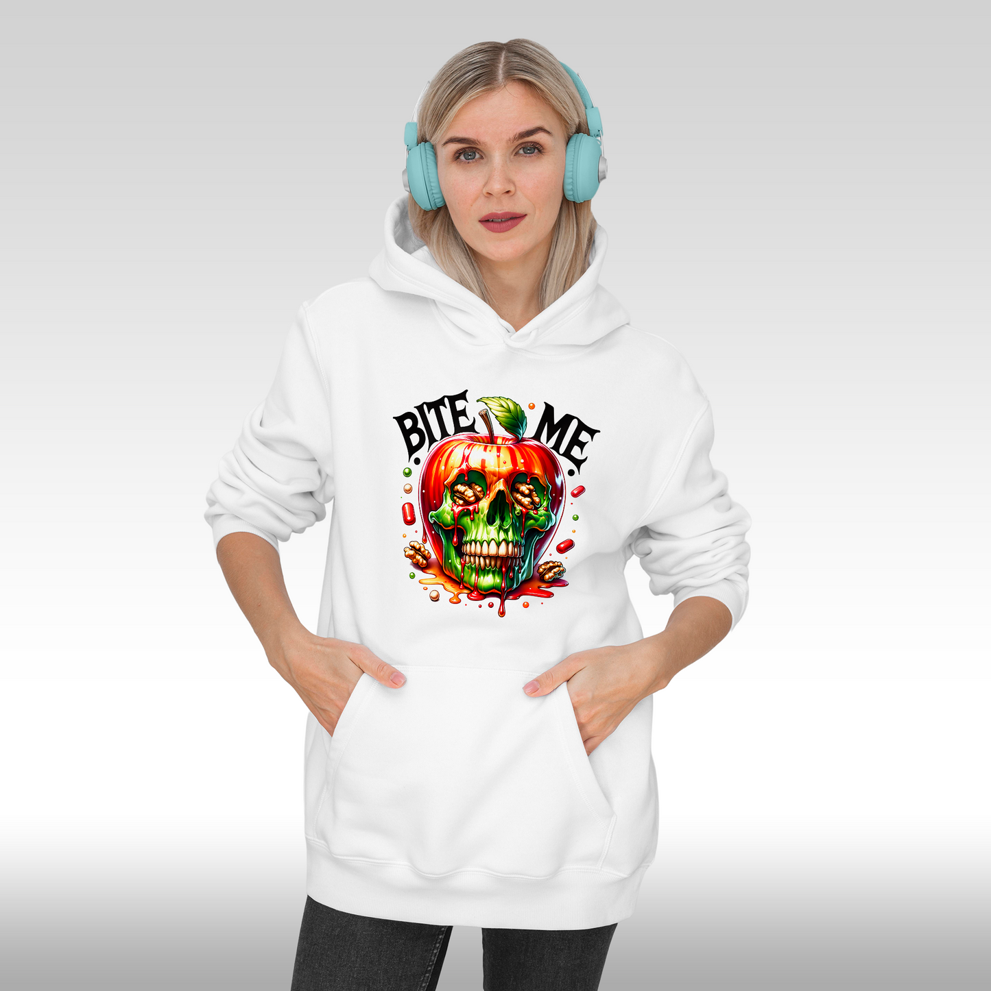 Hanorac alb personalizat Fata dama urban "Bite Me" mar streetwear
