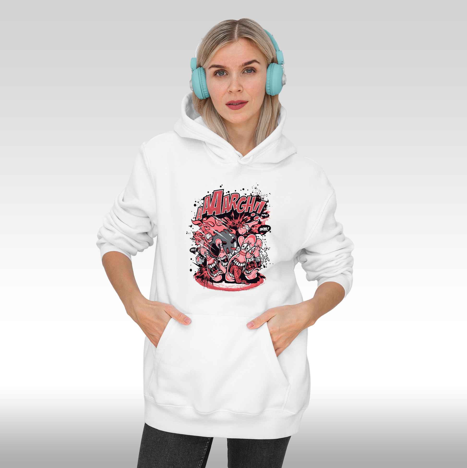 Hanorac alb personalizat Fata dama urban "Cartoon Chaos" streetwear
