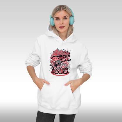 Hanorac alb personalizat Fata dama urban "Cartoon Chaos" streetwear
