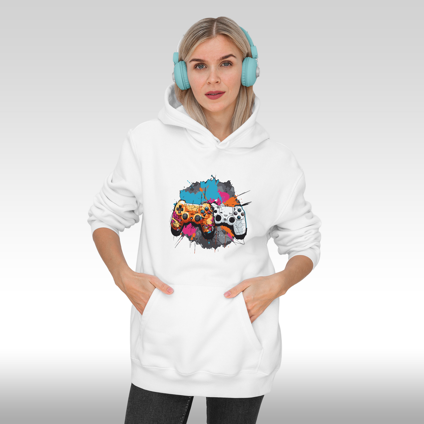 Hanorac alb personalizat Fata dama urban "Console Gaming" streetwear
