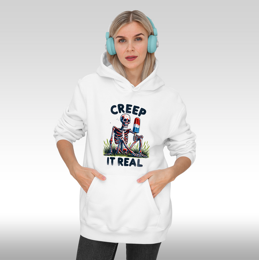 Hanorac alb personalizat Fata dama urban "Creep It Real" streetwear

