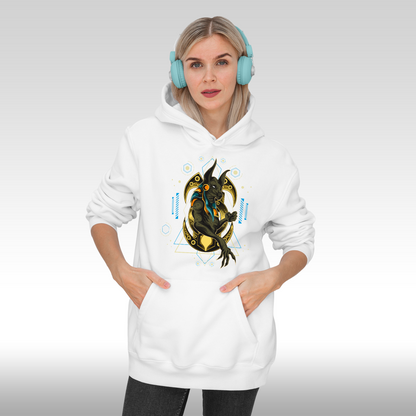Hanorac alb personalizat Fata Dama urban "Geometric Anubis" streetwear
