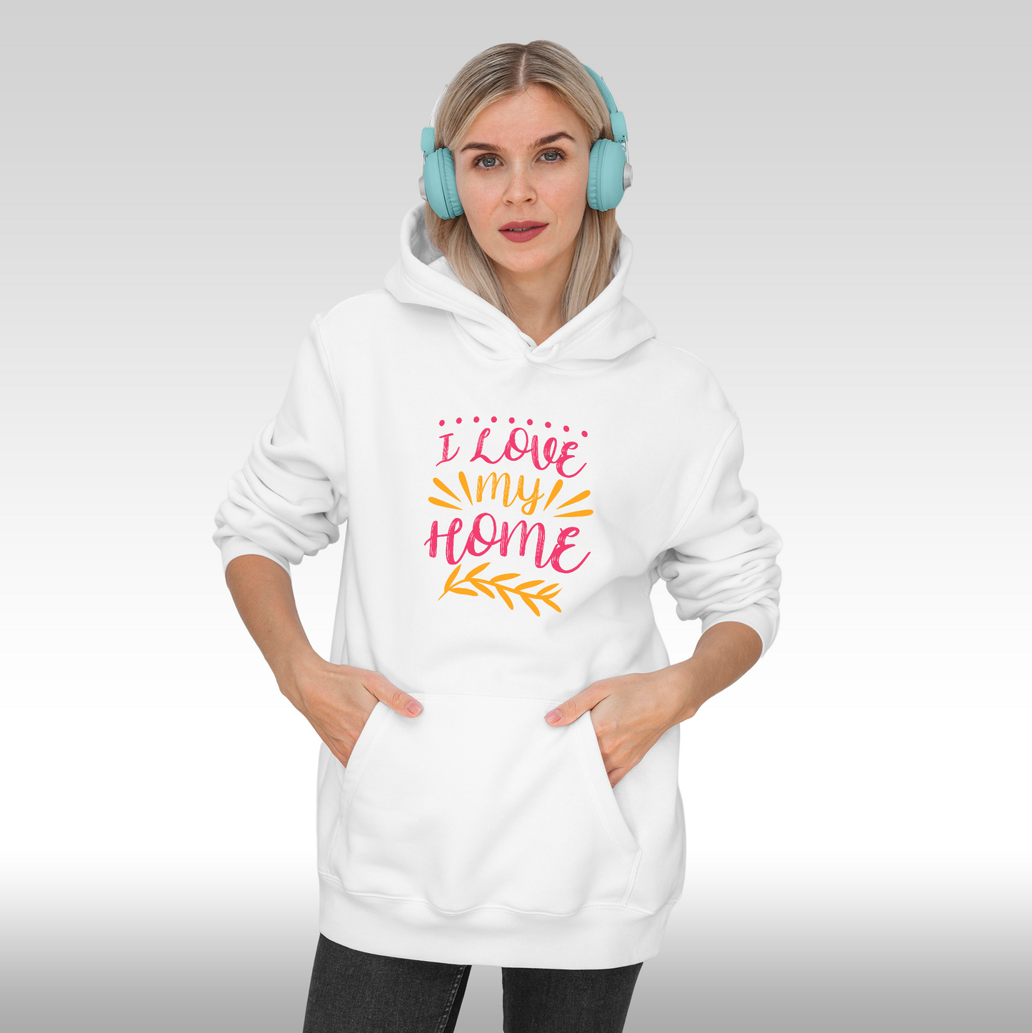 Hanorac alb personalizat Fata Dama urban "I Love My Home" streetwear
