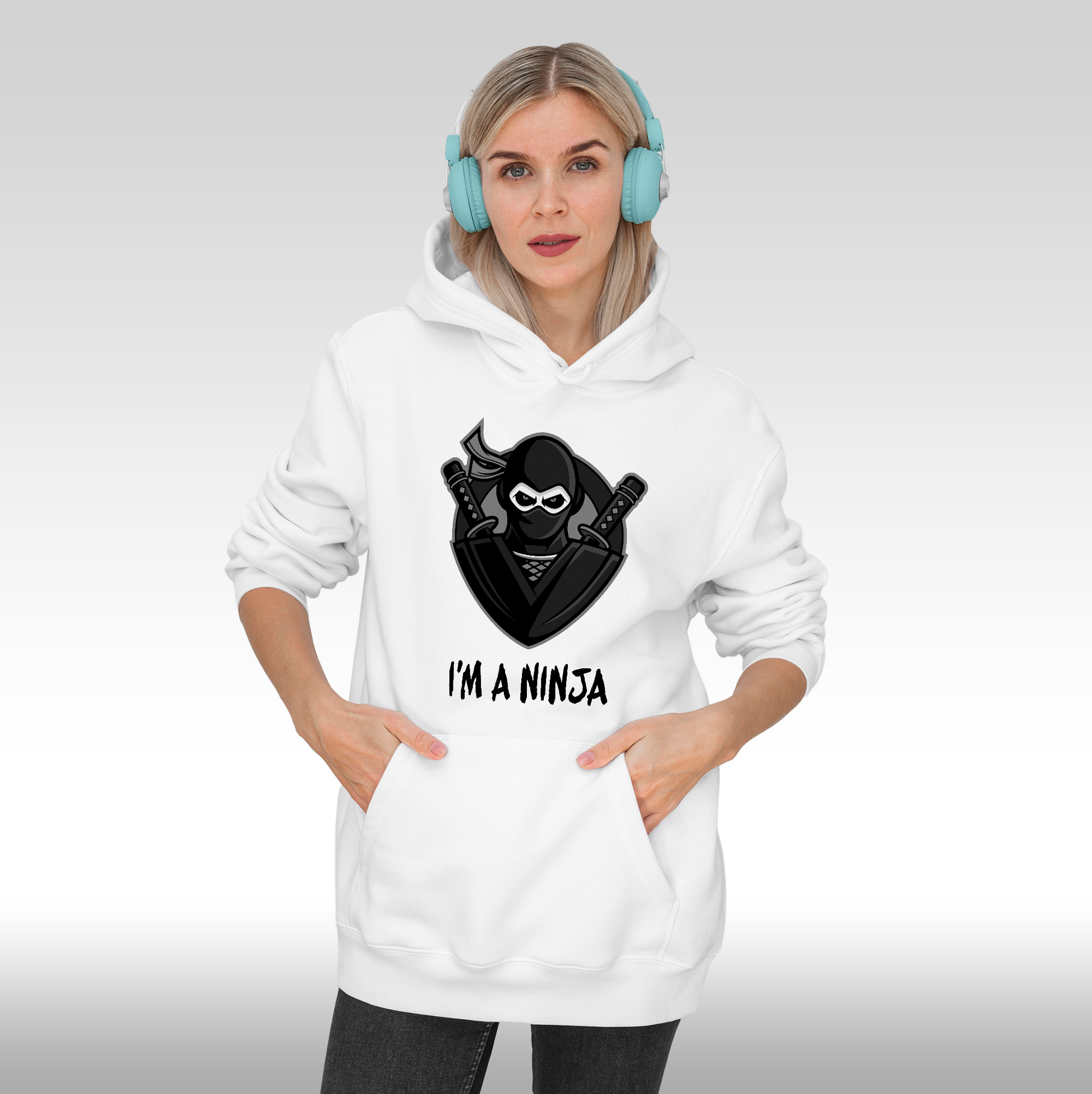 Hanorac alb personalizat Fata dama urban "I'm A Ninja" streetwear
