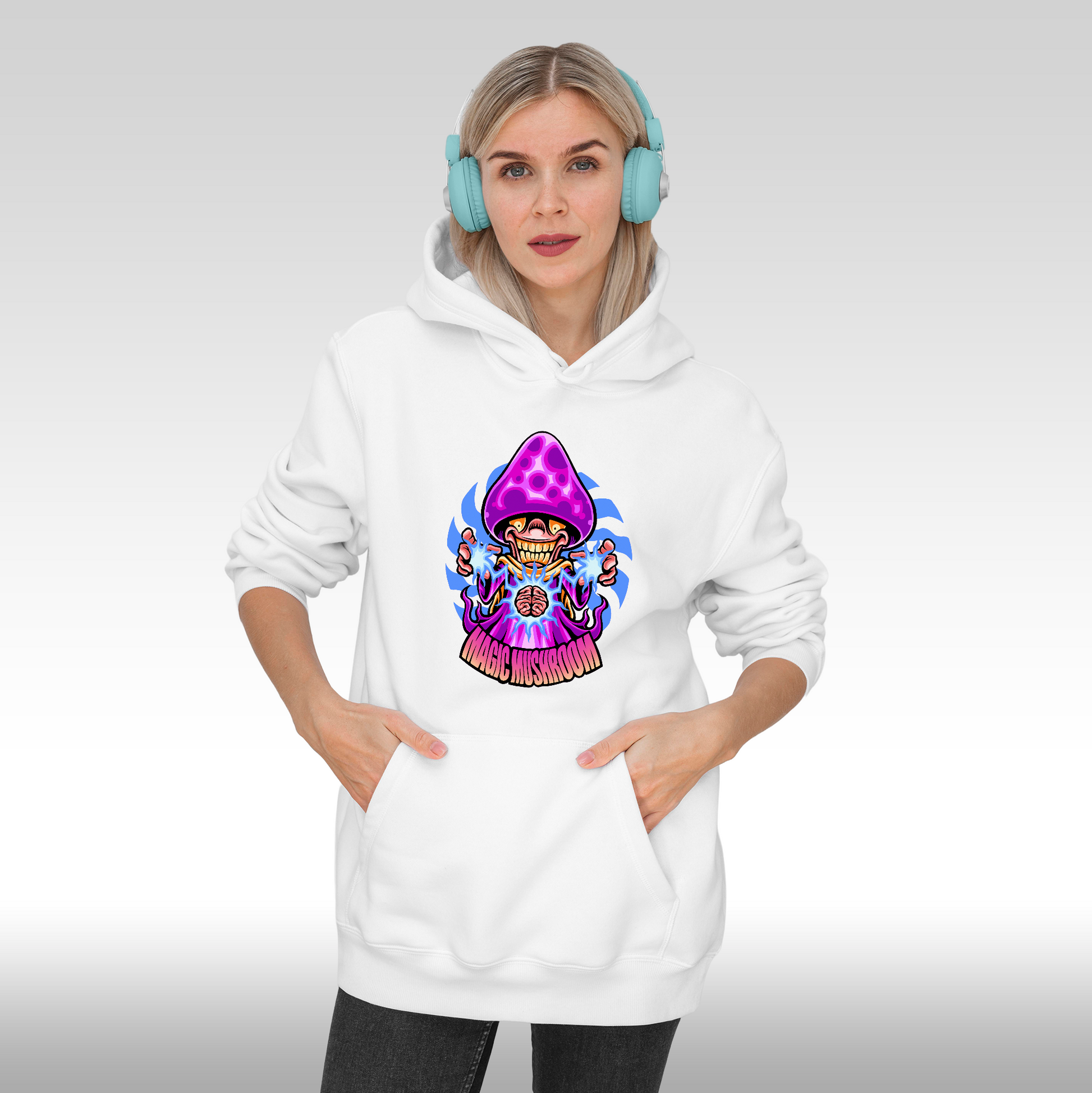 Hanorac alb personalizat Fata dama urban "Magic Mushroom" streetwear

