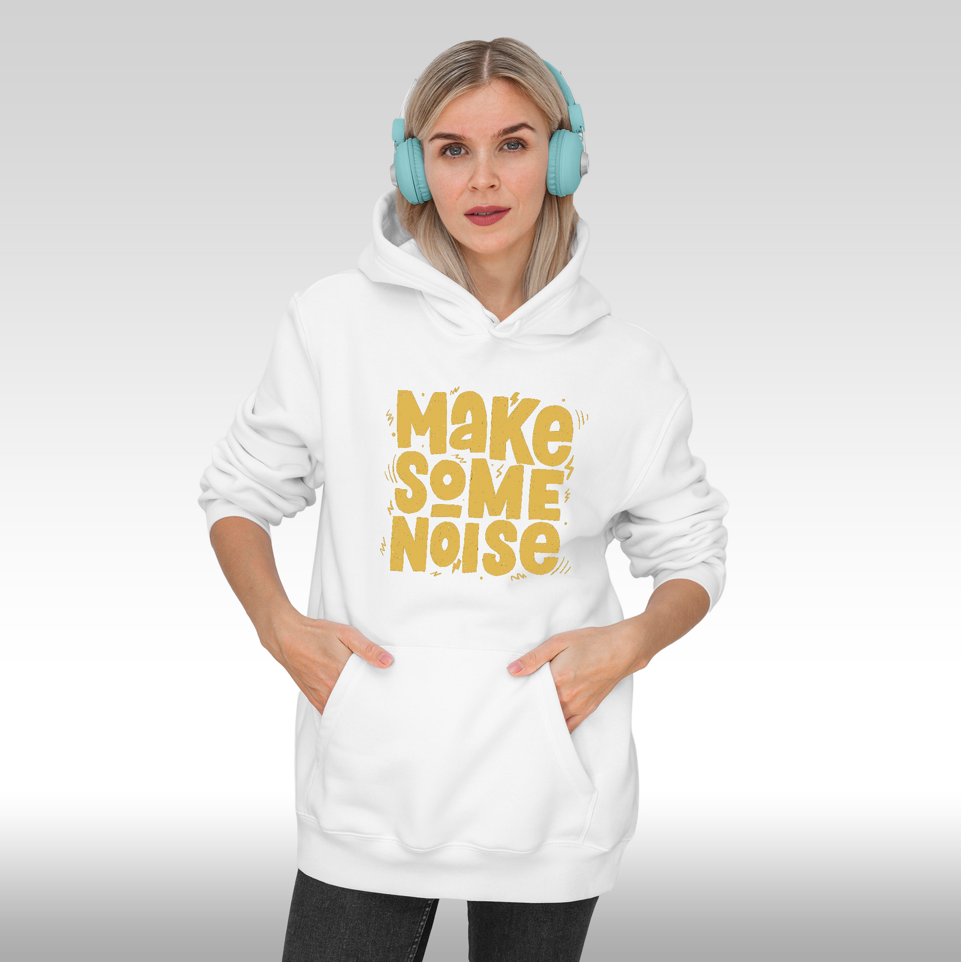 Hanorac alb personalizat Fata dama urban "Make Some Noise Gold" streetwear
