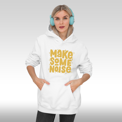 Hanorac alb personalizat Fata dama urban "Make Some Noise Gold" streetwear
