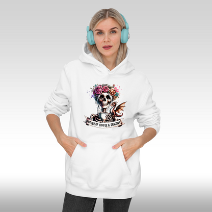 Hanorac alb personalizat Fata Dama urban "Mother Of Coffee And Dragons" streetwear
