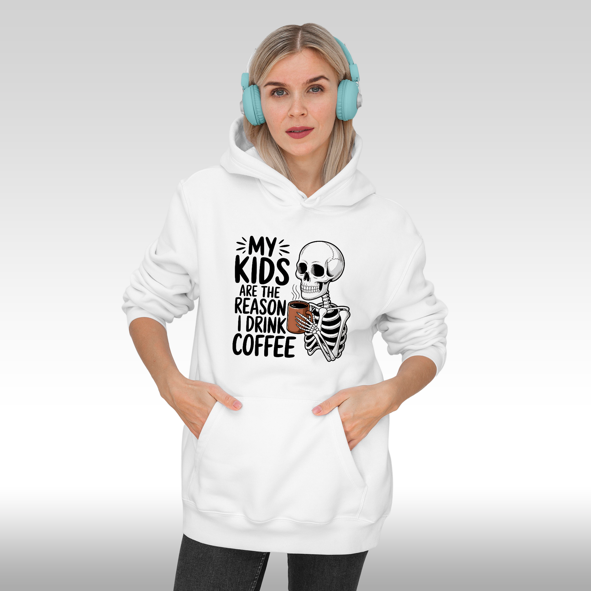 Hanorac alb personalizat Fata Barbat urban "My Kids Are The Reason I Drink Coffee" streetwear
