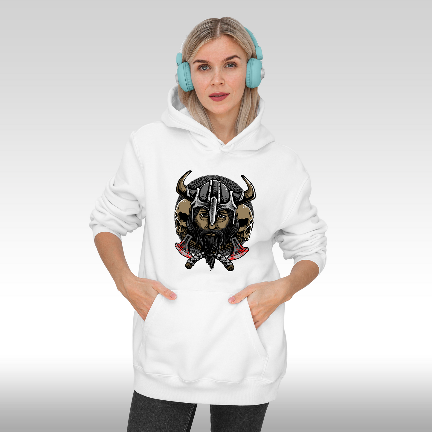 Hanorac alb personalizat Fata dama urban viking  "Norse Fury" streetwear