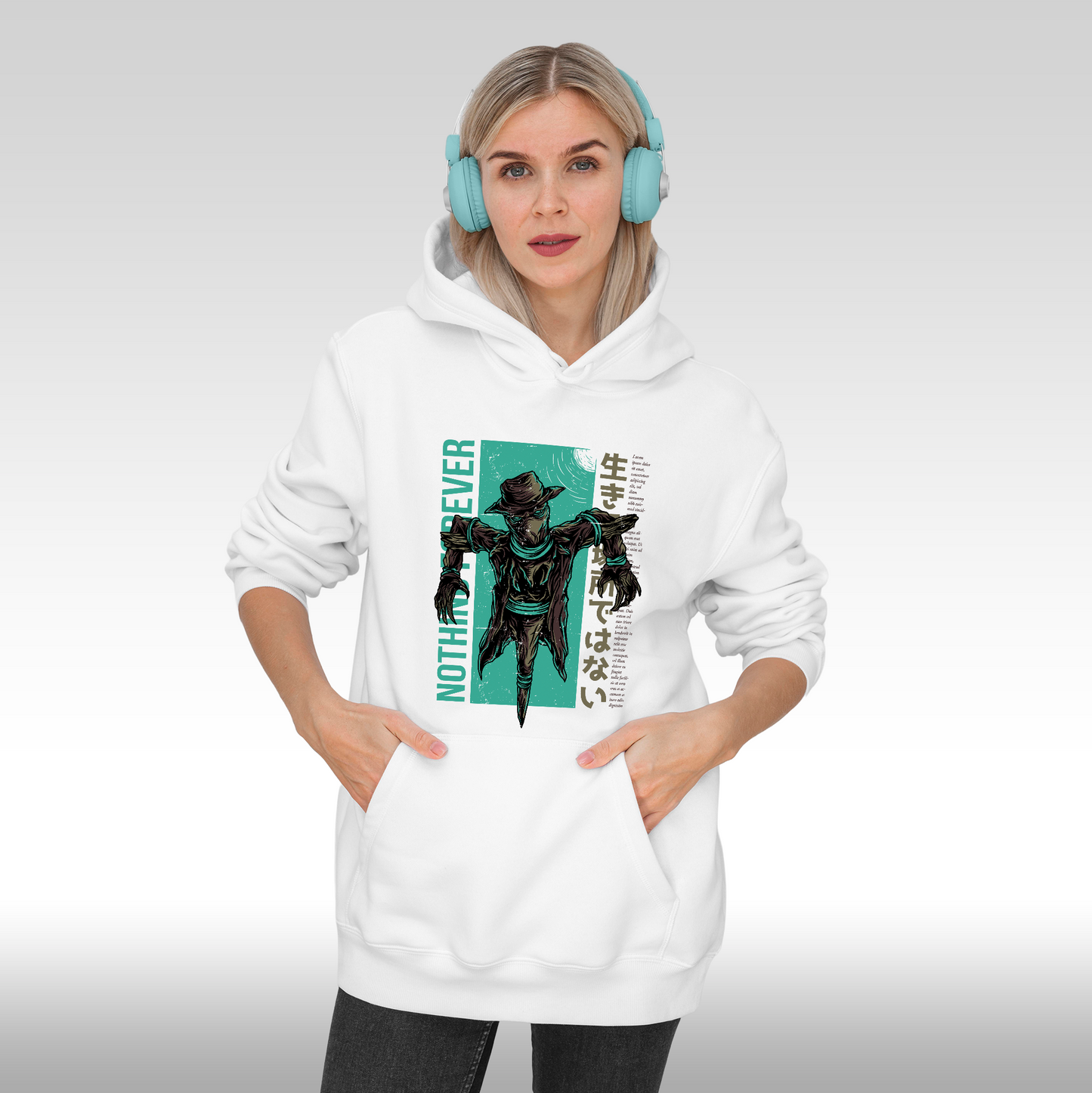 Hanorac alb personalizat Fata dama urban "Nothing Forever" streetwear
