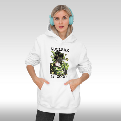 Hanorac alb personalizat Fata dama urban "Nuclear Is Good" streetwear
