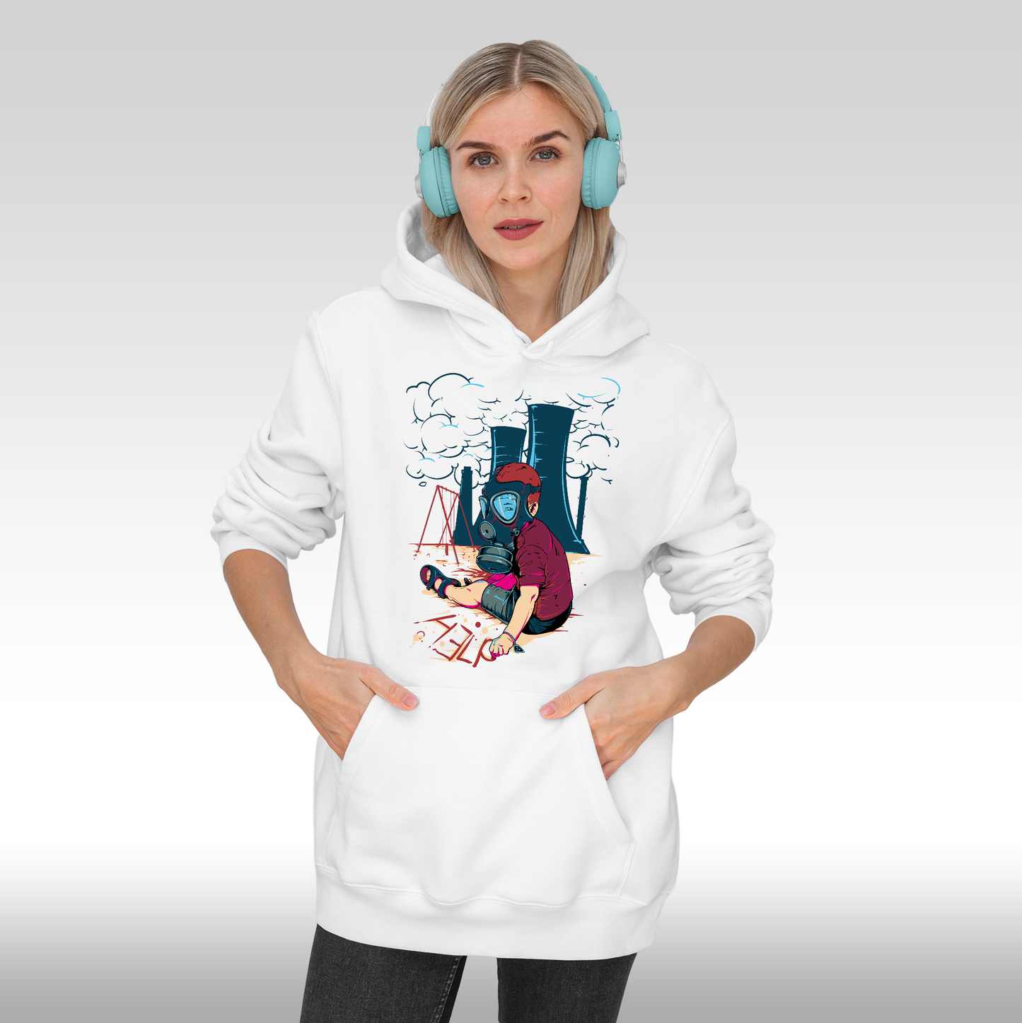 Hanorac alb personalizat Fata dama urban "Nuclear Survivor" streetwear

