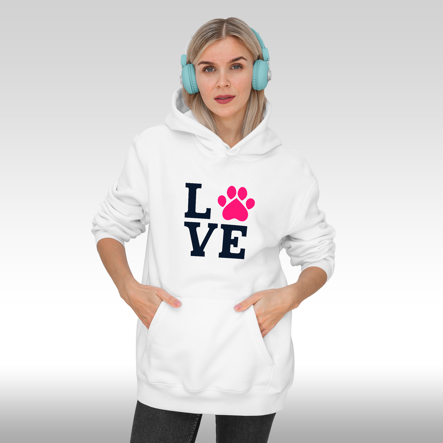 Hanorac alb personalizat Fata dama urban "Pet Love" streetwear
