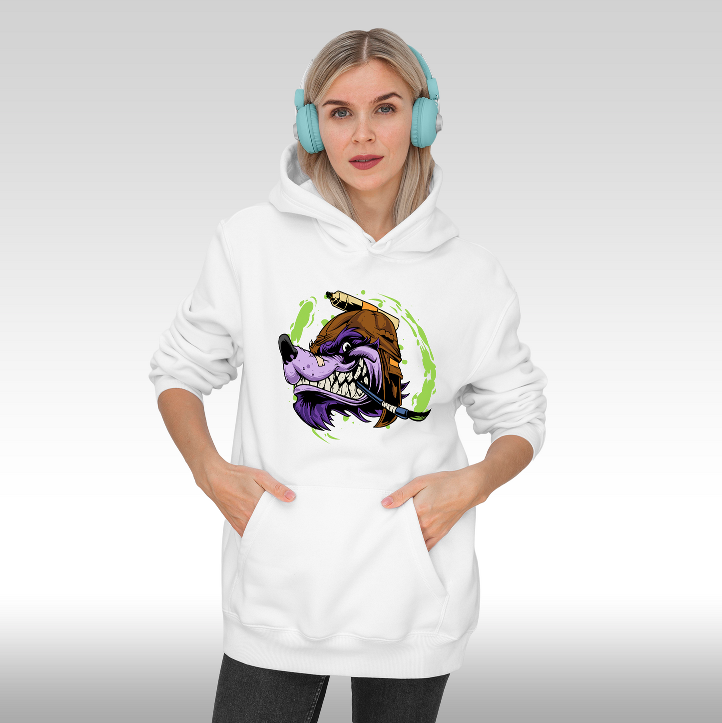 Hanorac alb personalizat Fata Dama urban "Roaring Beast" streetwear
