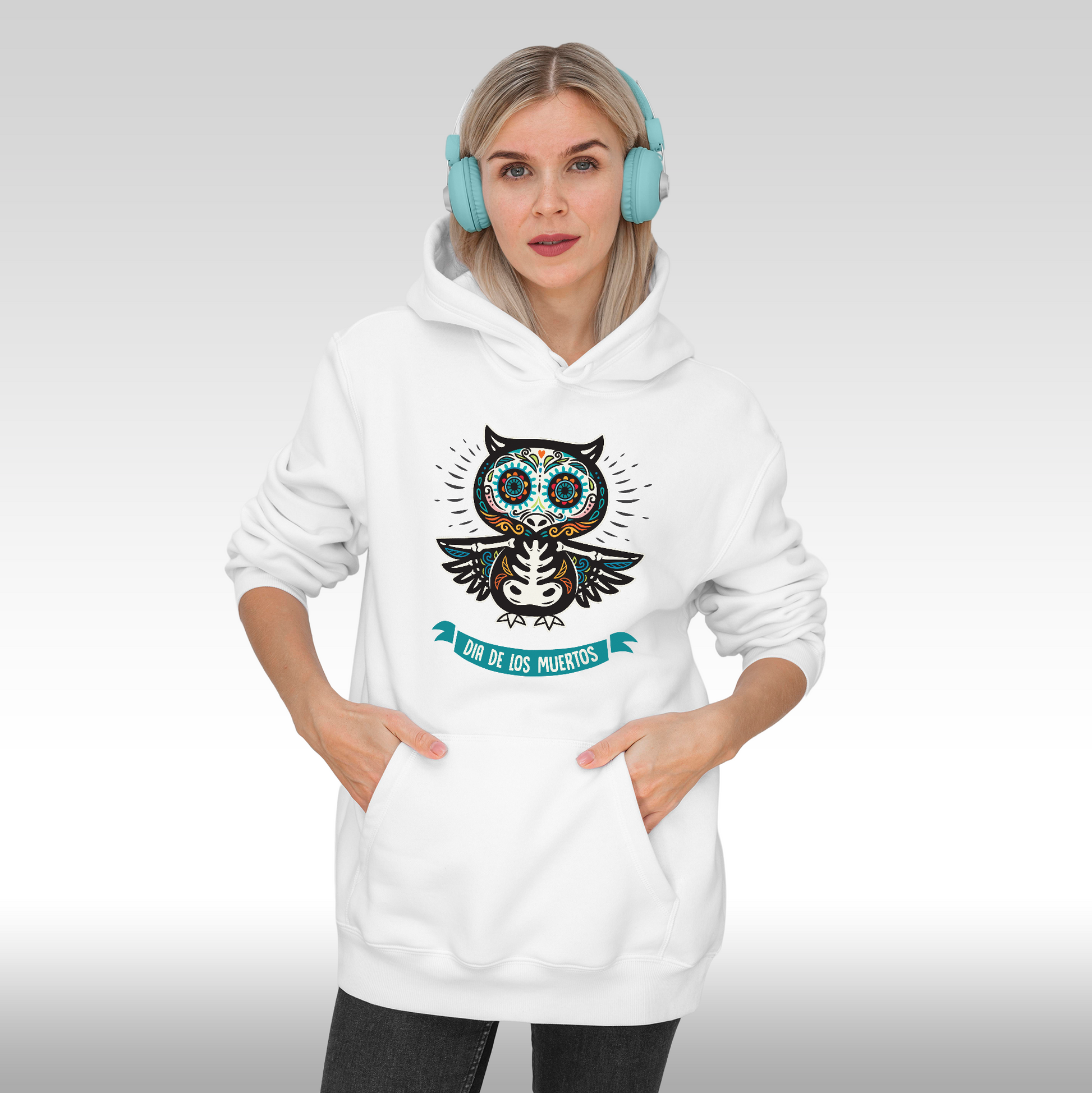 Hanorac alb personalizat Fata dama urban  bufnita "Dia De Los Muertos" streetwear
