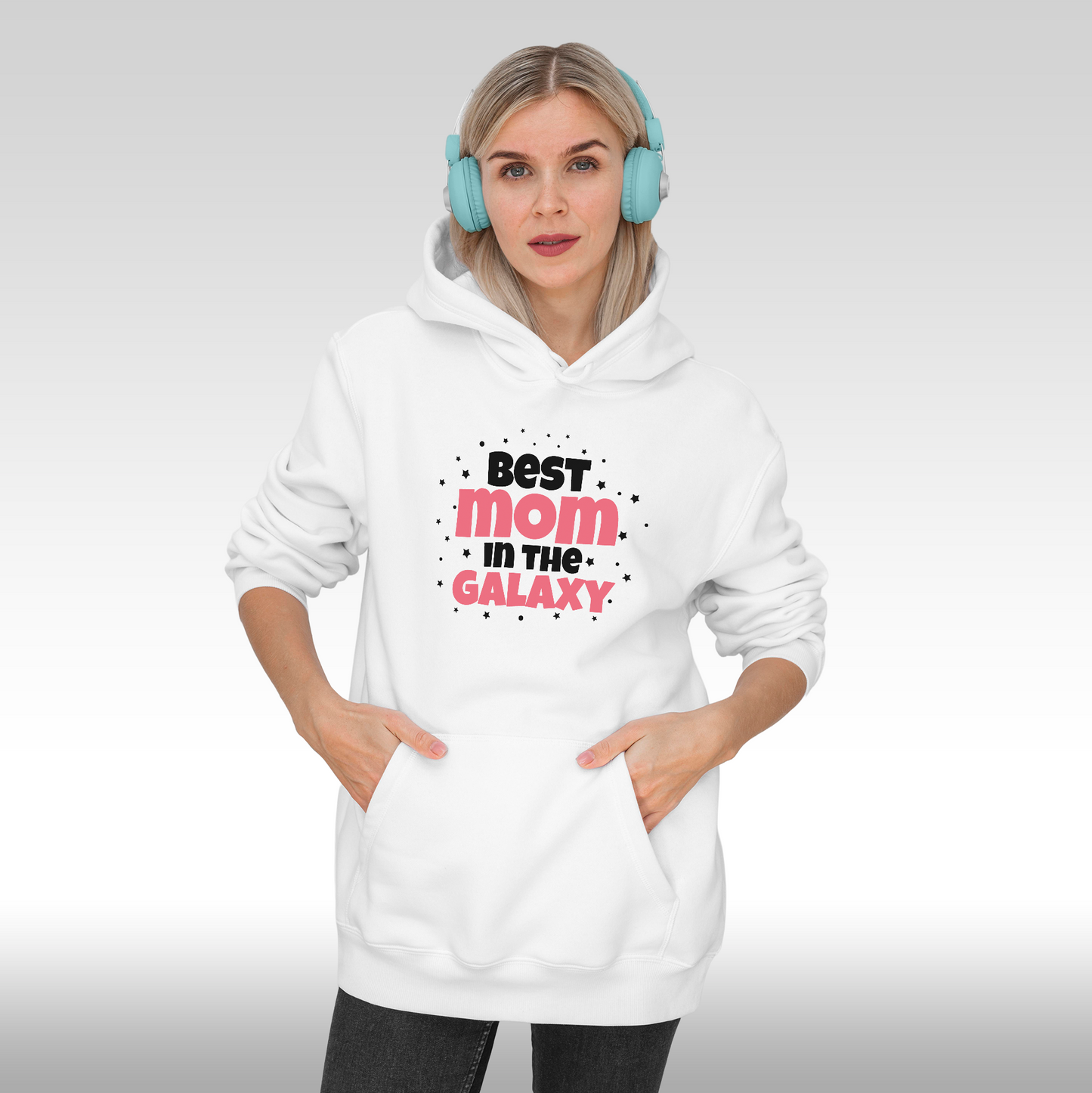 Hanorac alb personalizat Fata Dama mama "Best Mom In The Galaxy" streetwear
