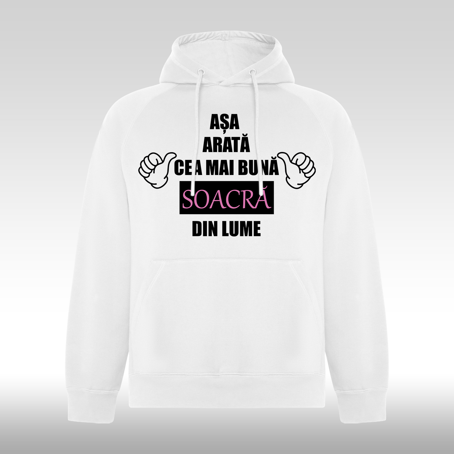 Hanorac alb personalizat Fata Dama mesaj "Asa Arata Cea Mai Buna Soacra Din Lume" streetwear
